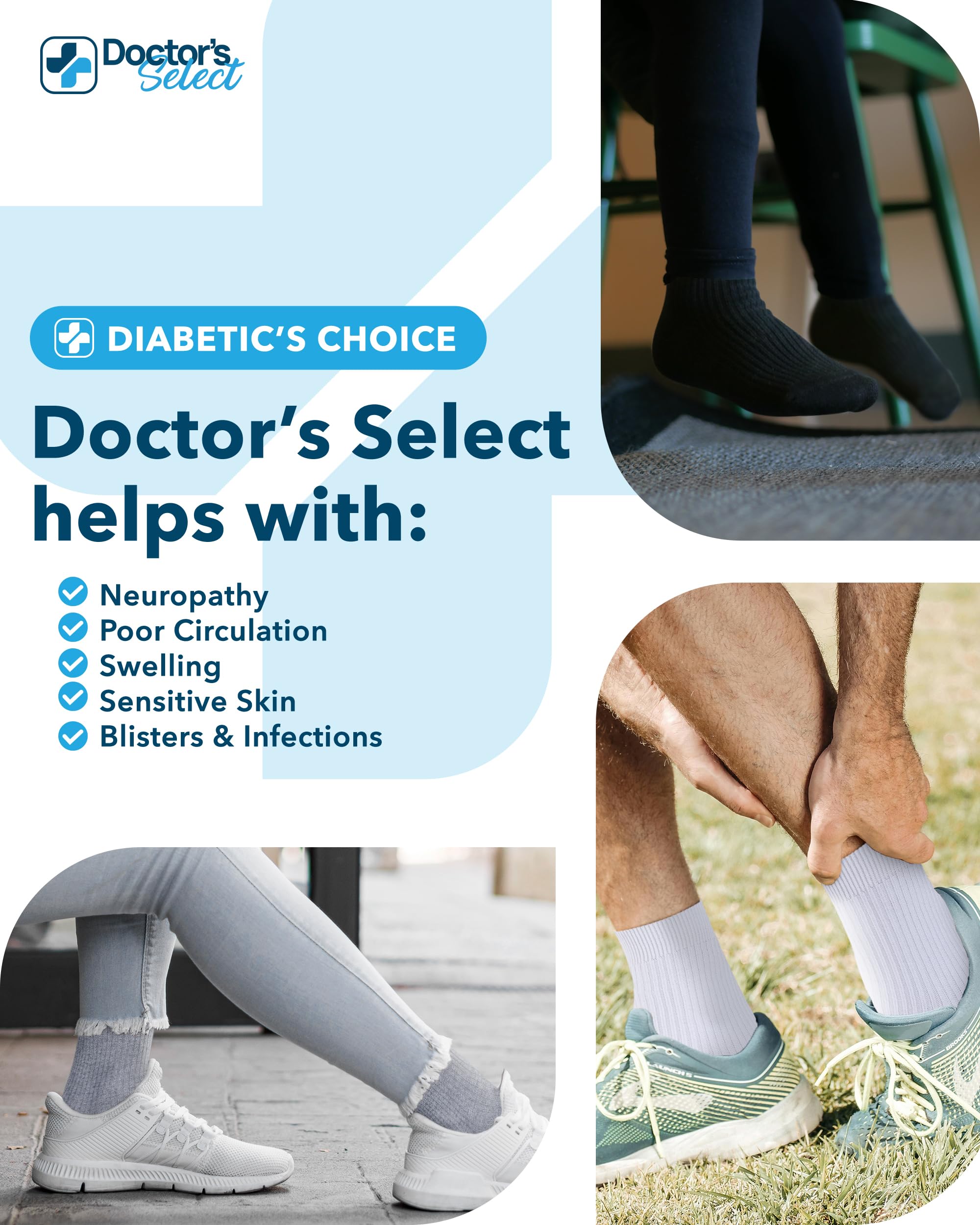 Close-up of Doctor's Select smooth toe seam for irritation-free wear