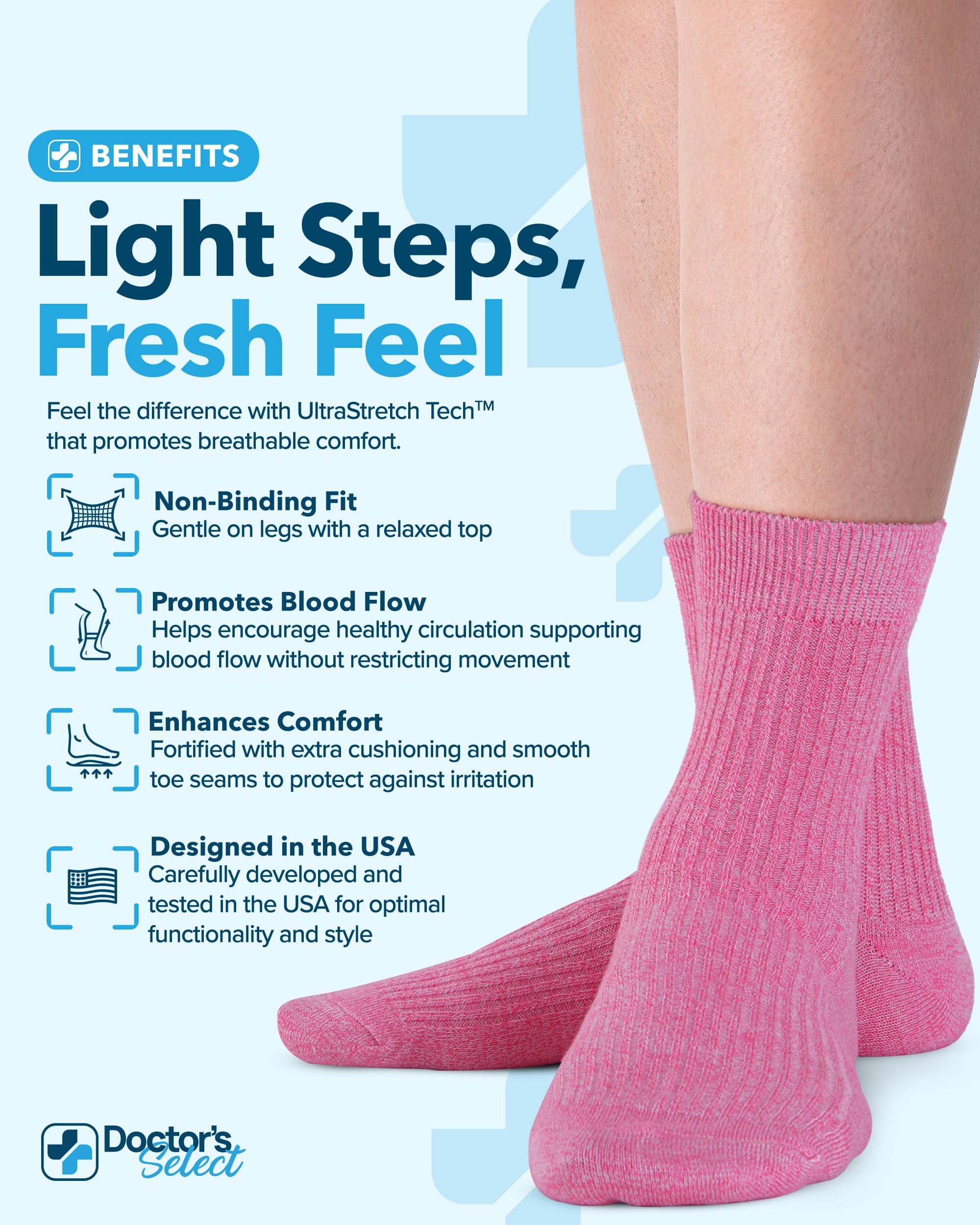 Doctor's Select bamboo socks with smooth toe seams to minimize irritation