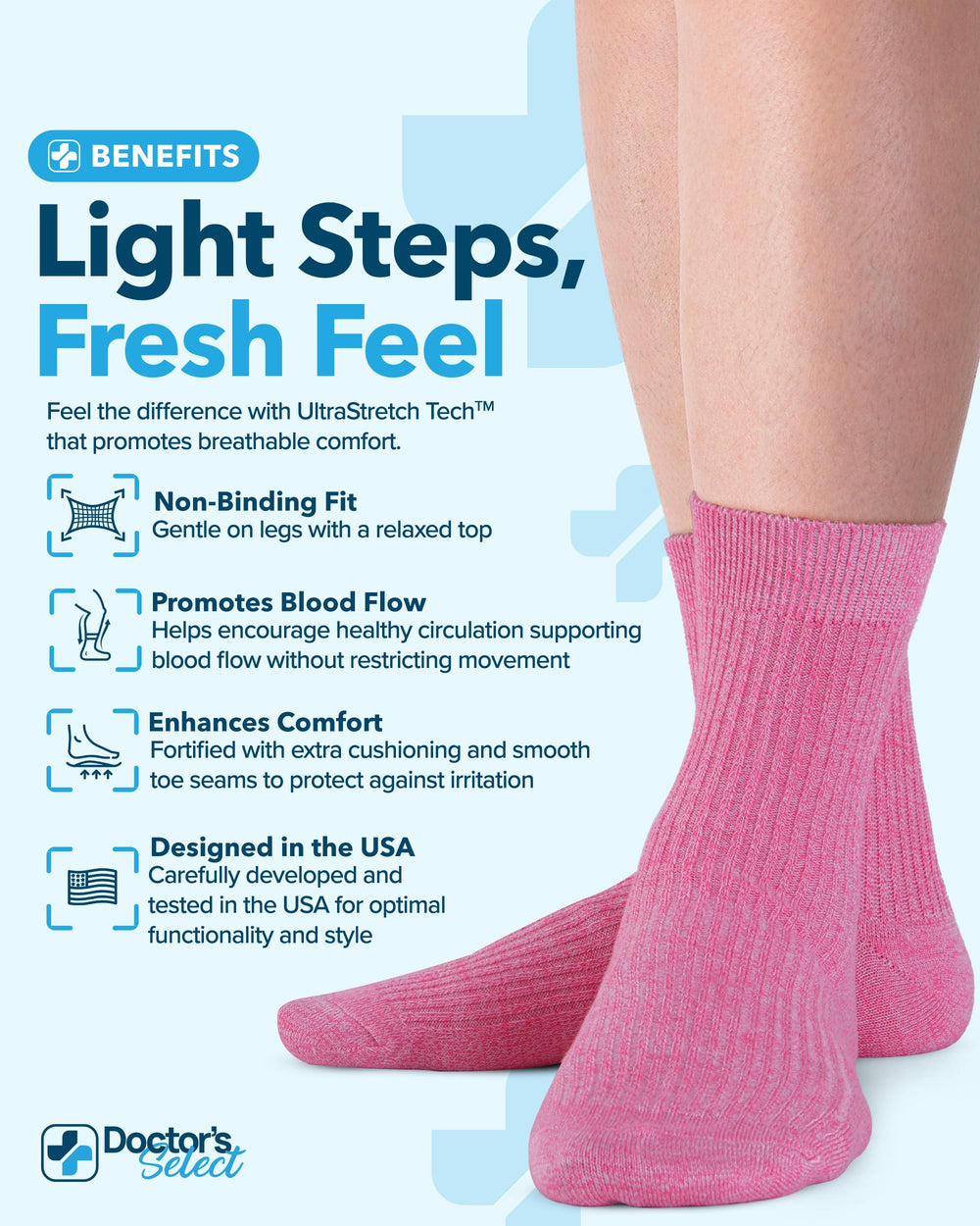 Doctor's Select bamboo socks with smooth toe seams to minimize irritation