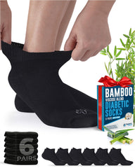 Doctors Select viscose bamboo ankle diabetic socks pack, six pairs, black color for daily comfort.
