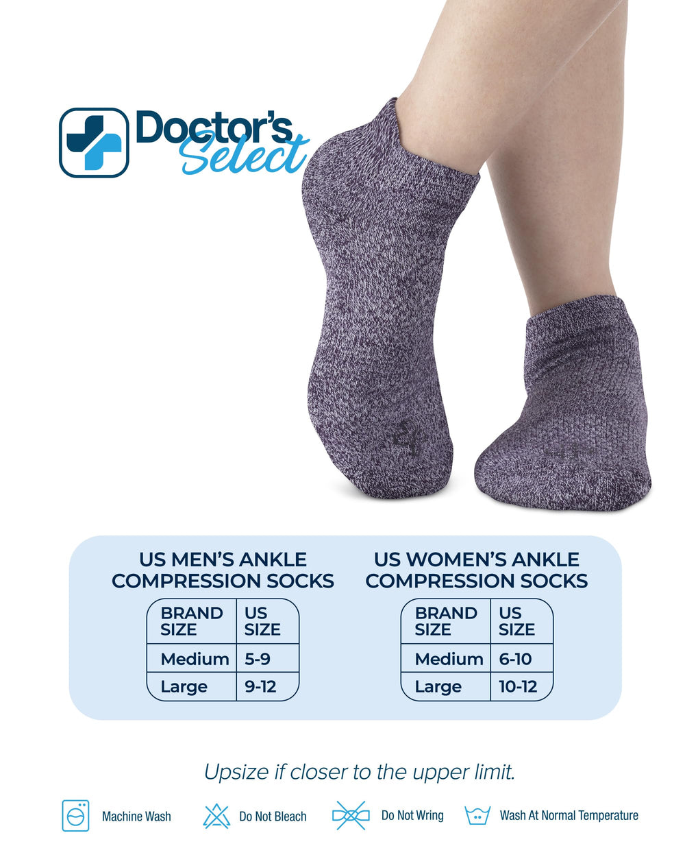 Model wearing Doctor's Select bamboo ankle diabetic socks for all-day comfort.