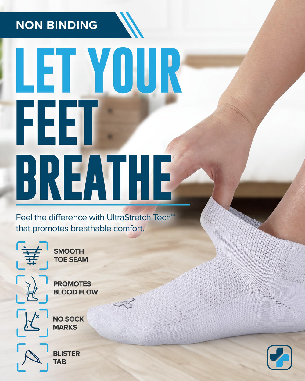Doctor's Select viscose bamboo ankle socks closeup weave highlights breathable fabric and moisture control.