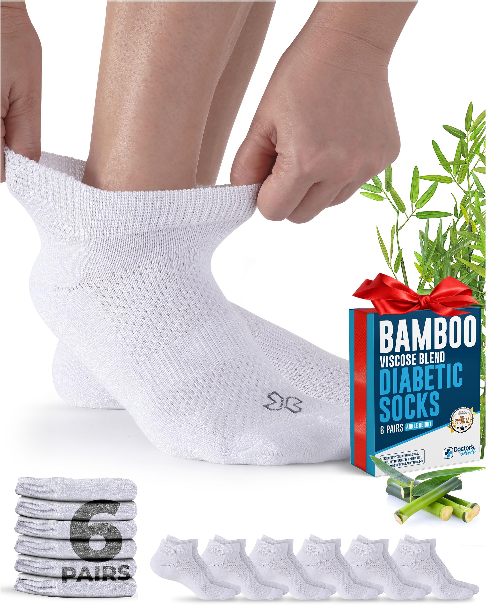 Doctor's Select viscose bamboo ankle socks pack front shows unisex 6-pair set for all-day comfort.