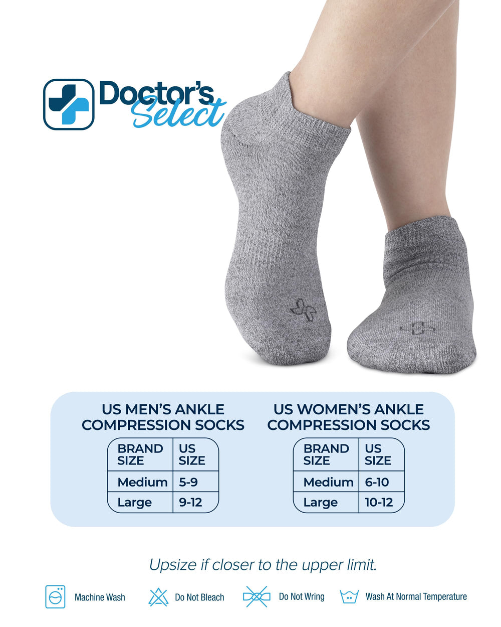Doctor's Select ankle socks close-up shows smooth toe seam for sensitive feet