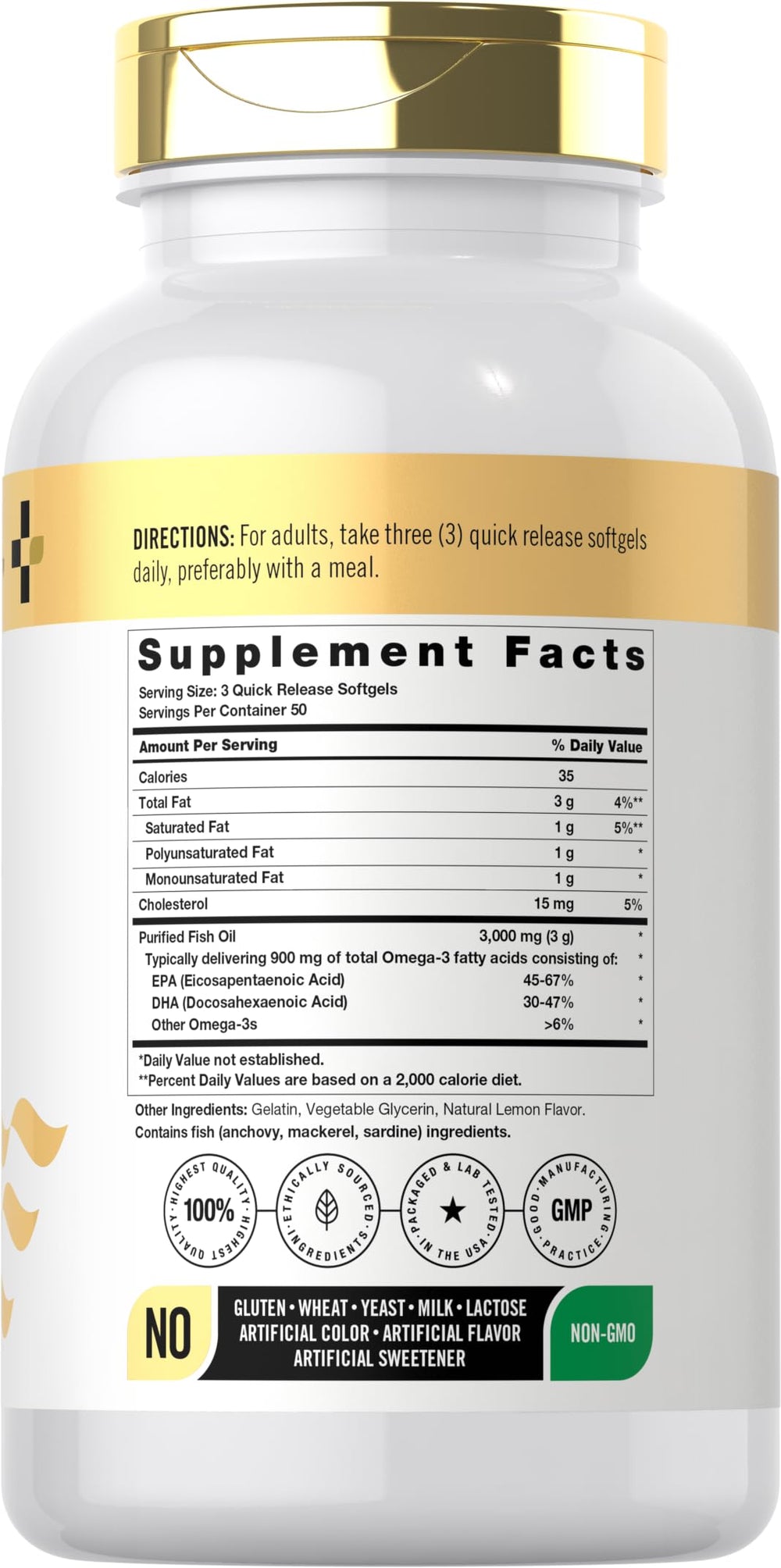 Doctor's Way fish oil softgels close-up highlighting easy-to-swallow capsules