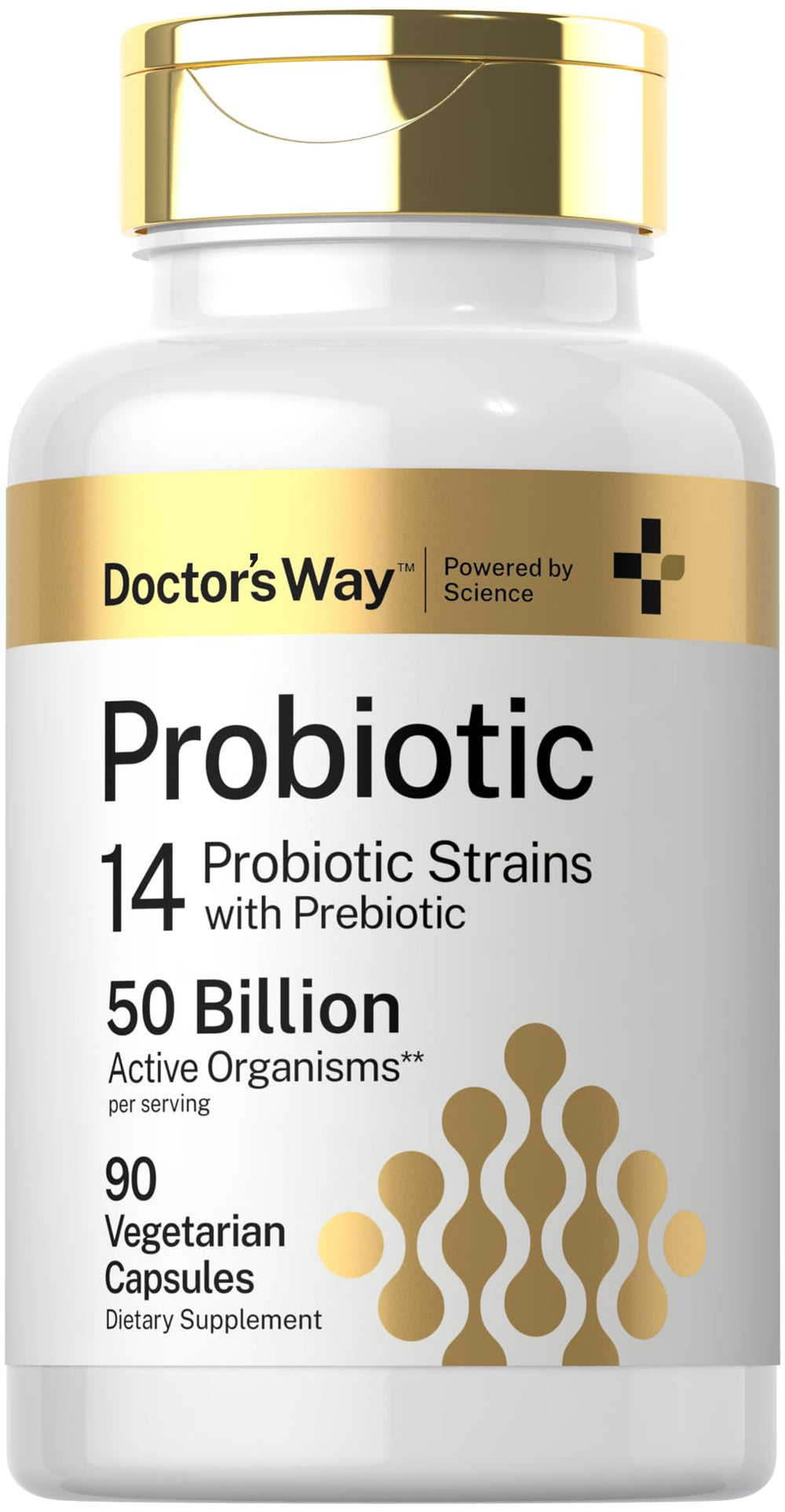 Doctor's Way Probiotic bottle label shows 50-billion CFU for daily gut support