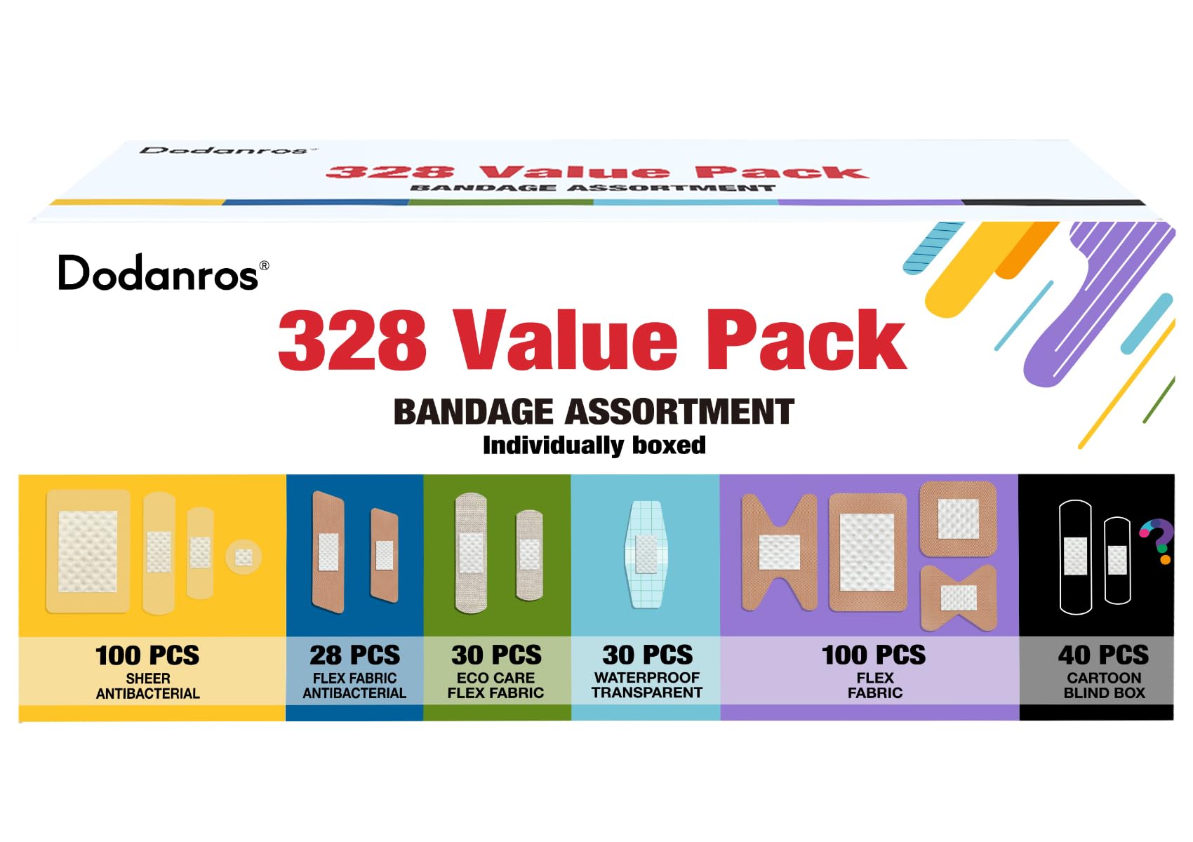 Dodanros variety bandages pack displaying assorted sizes for home first aid