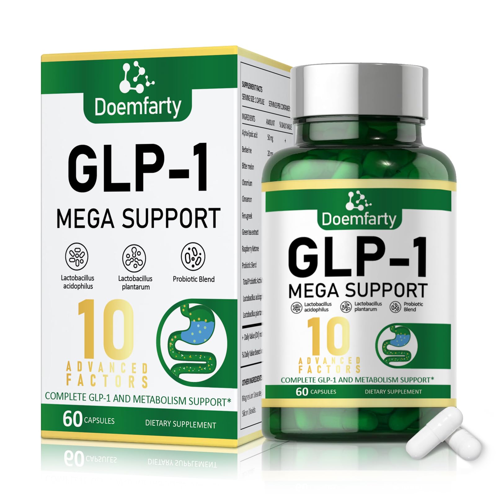 Doemfarty GLP-1 capsules bottle, convenient daily energy support.