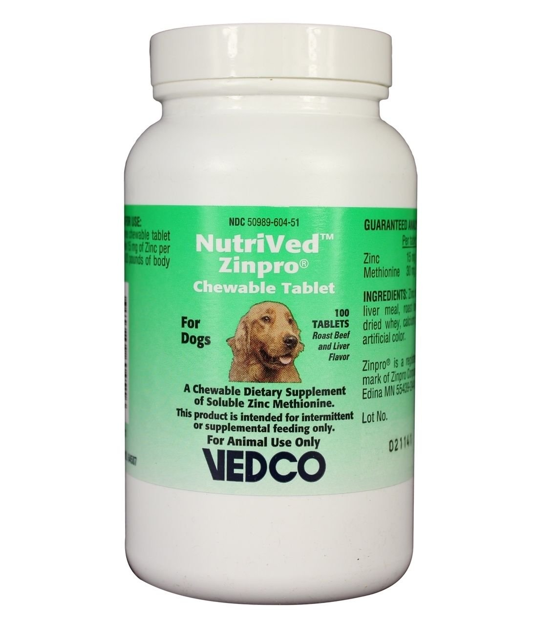 Dog for Dog NutriVed ZinPro bottle front showing daily zinc support for dogs