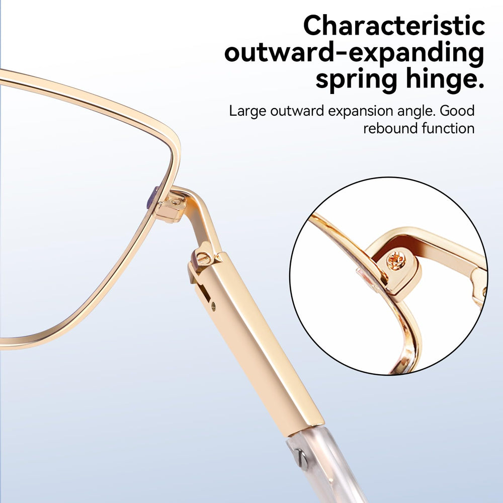 Dollger oversized square glasses detail showing metal frame durability