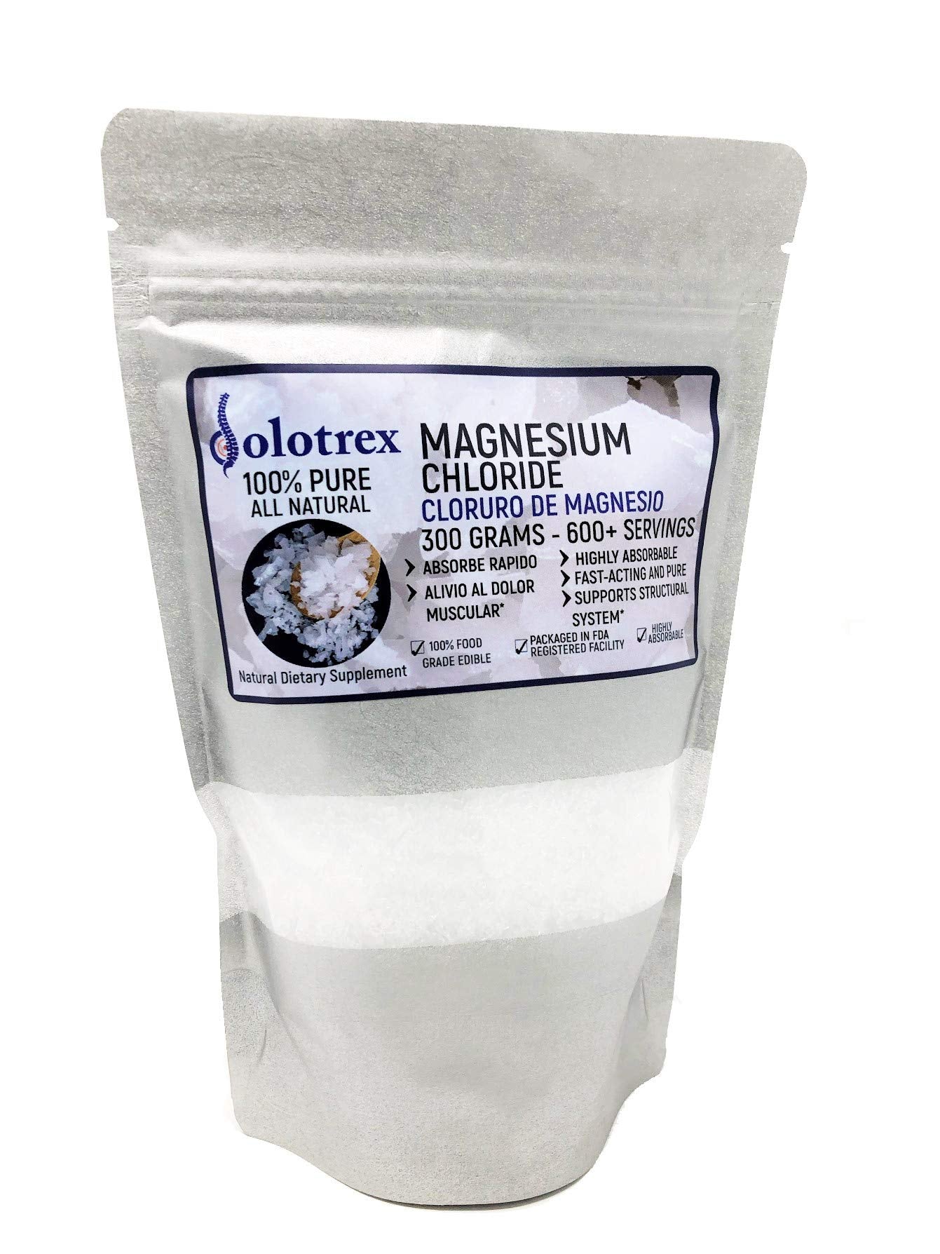 Dolotrex bottle label showing high-purity magnesium chloride for daily use