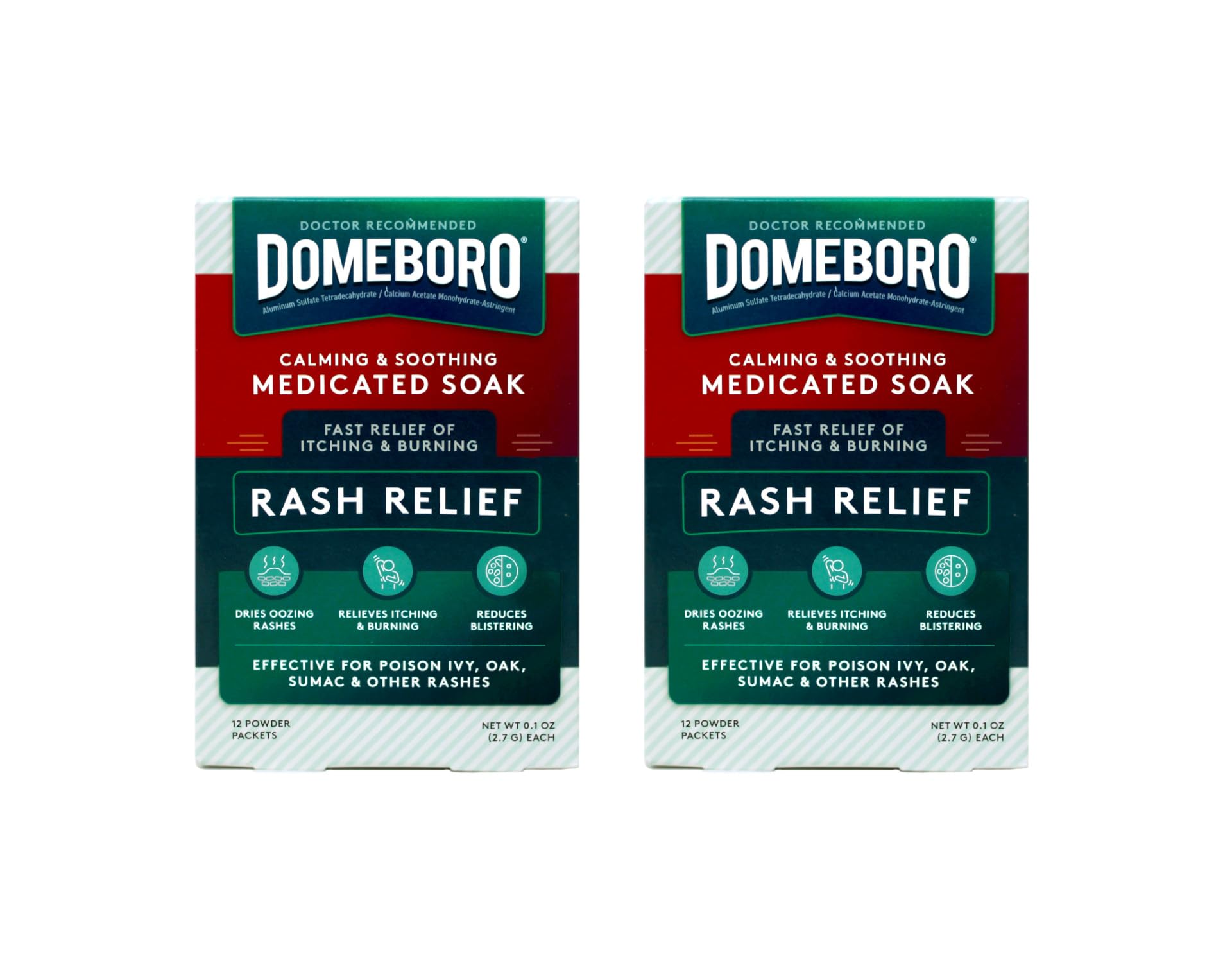 Compact Domeboro sachets for on-the-go relief.