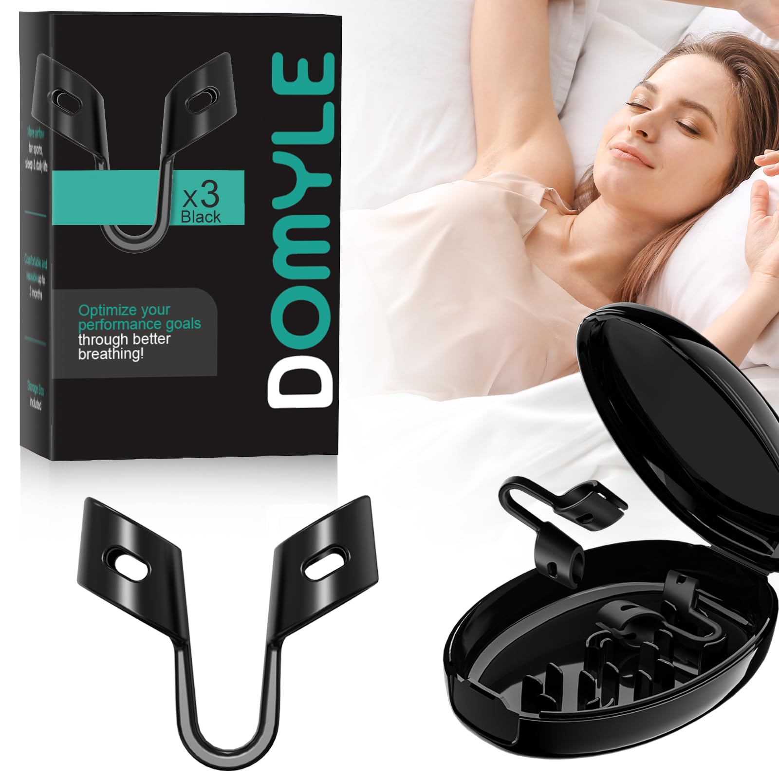 DOMYLE nasal dilator 3-pack box showing compact packaging and travel-ready storage