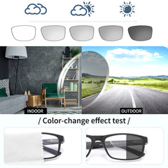 DONGDI photochromic lenses adapt indoors and outdoors for comfortable viewing.