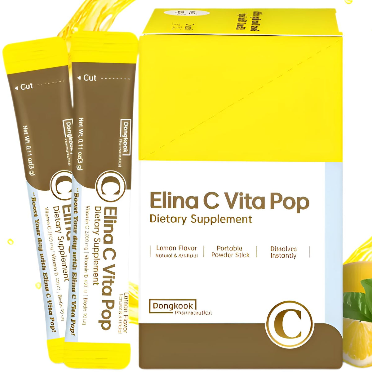 DONGKOOK Vita Pop lemon packets ready for on-the-go immune support.