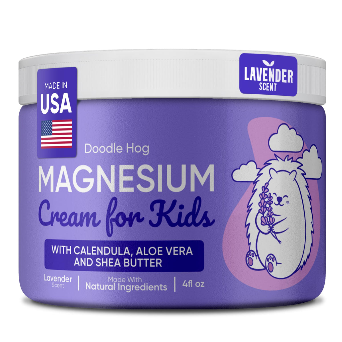 DOODLE HOG Magnesium Cream for Kids lavender bottle promotes calm bedtime routine