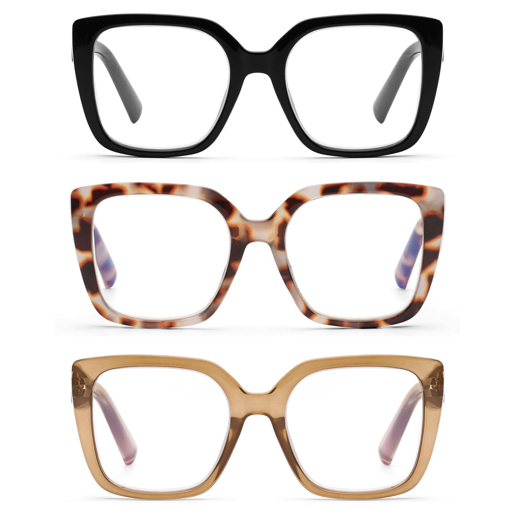 DOOViC 3-pack oversized reading glasses front view with blue light protection