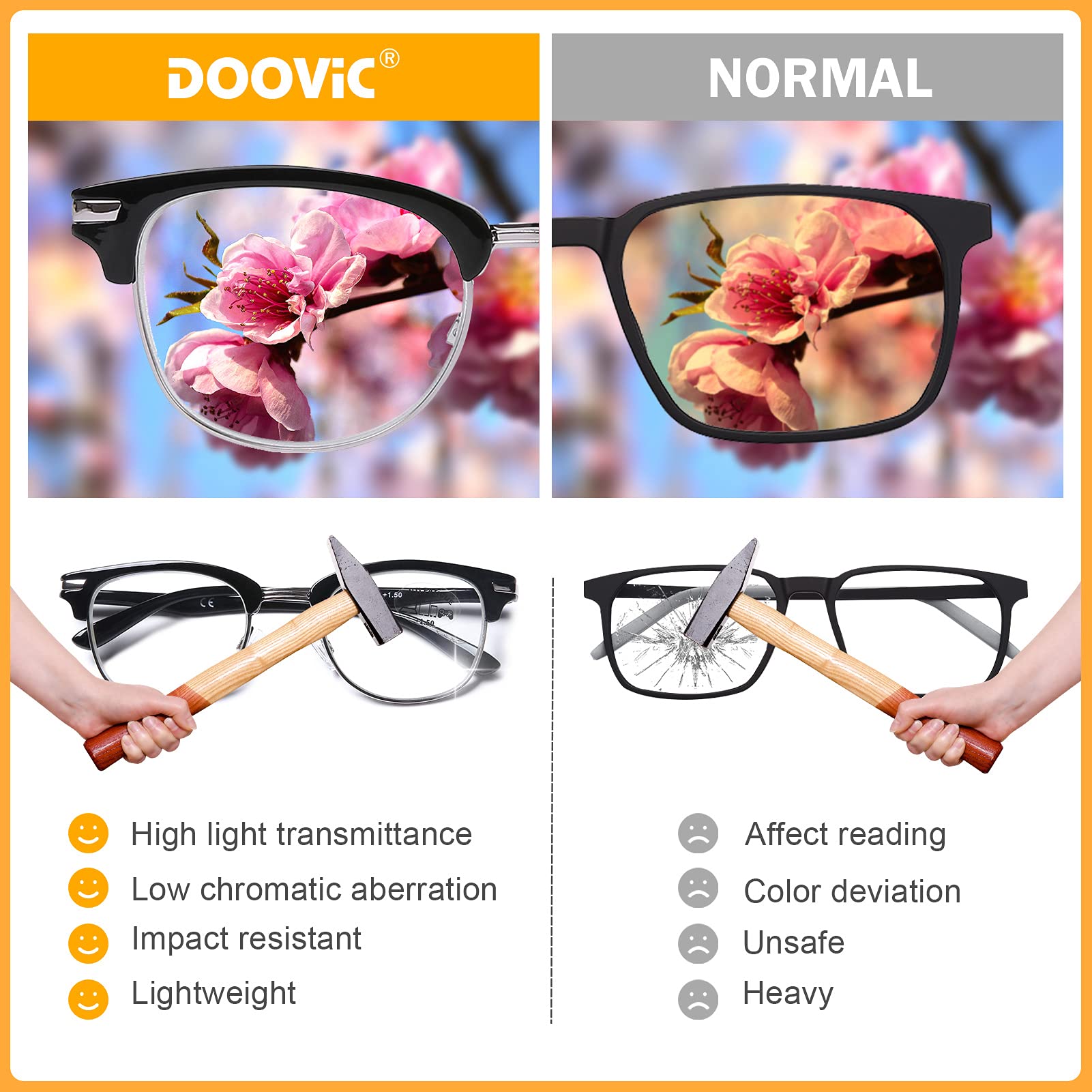 DOOViC spring hinge reading glasses for flexible, comfortable wear