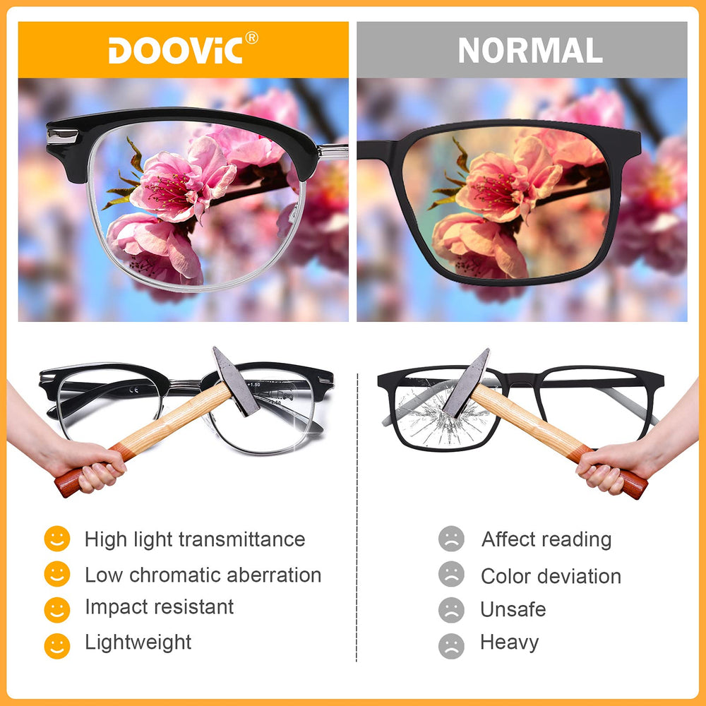 DOOViC spring hinge reading glasses for flexible, comfortable wear