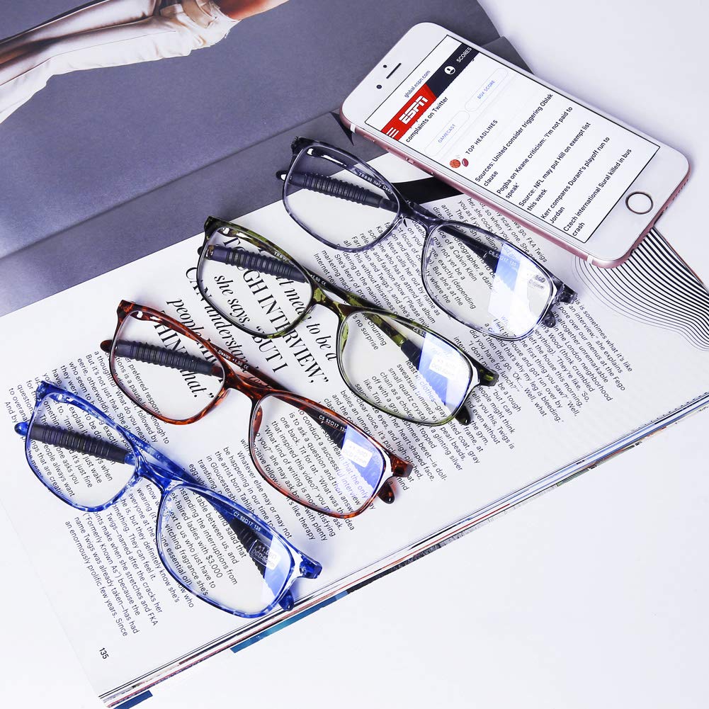 DOOViC fashion-forward reading glasses with four color options.
