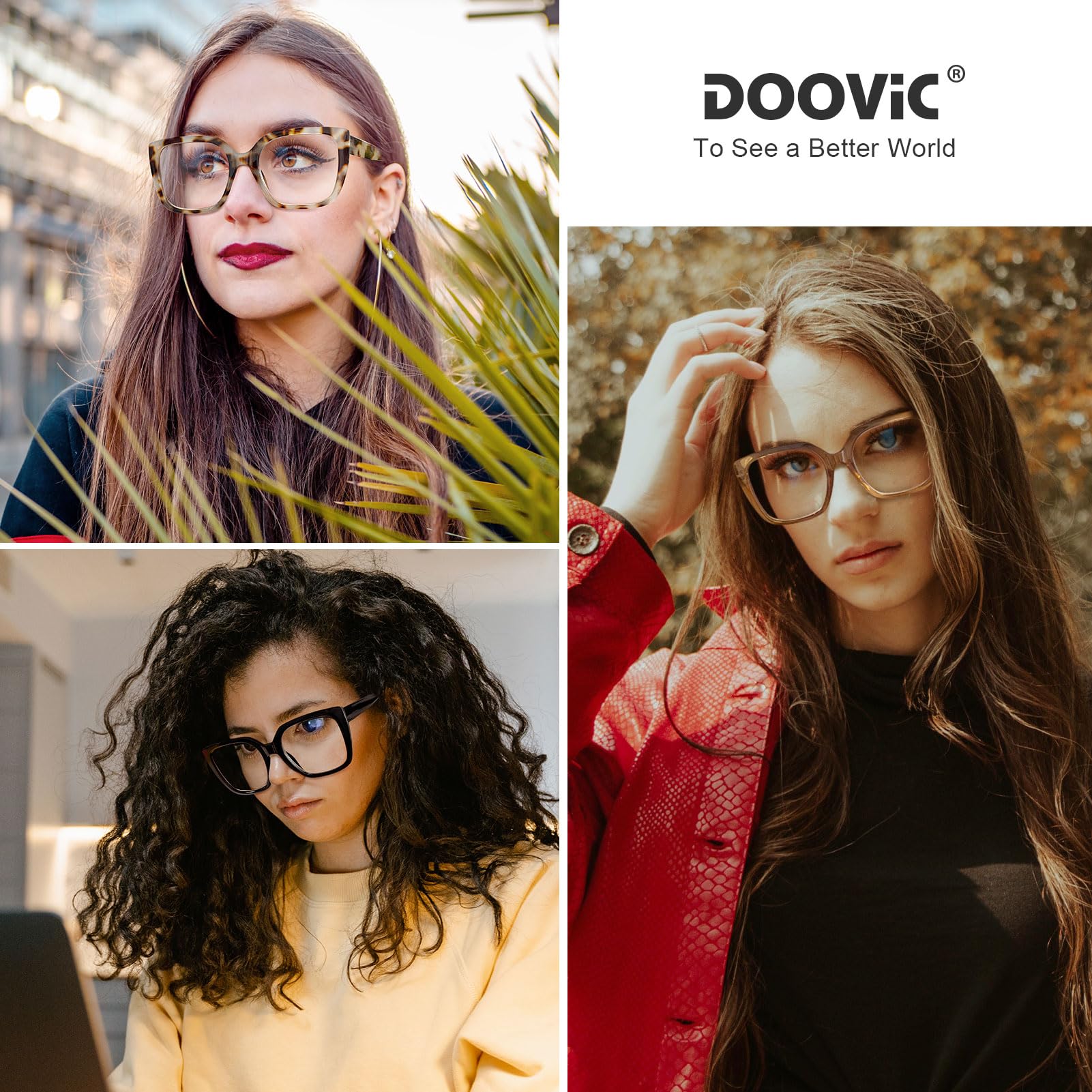 DOOViC oversized frame close-up showing blue light lenses and anti-glare