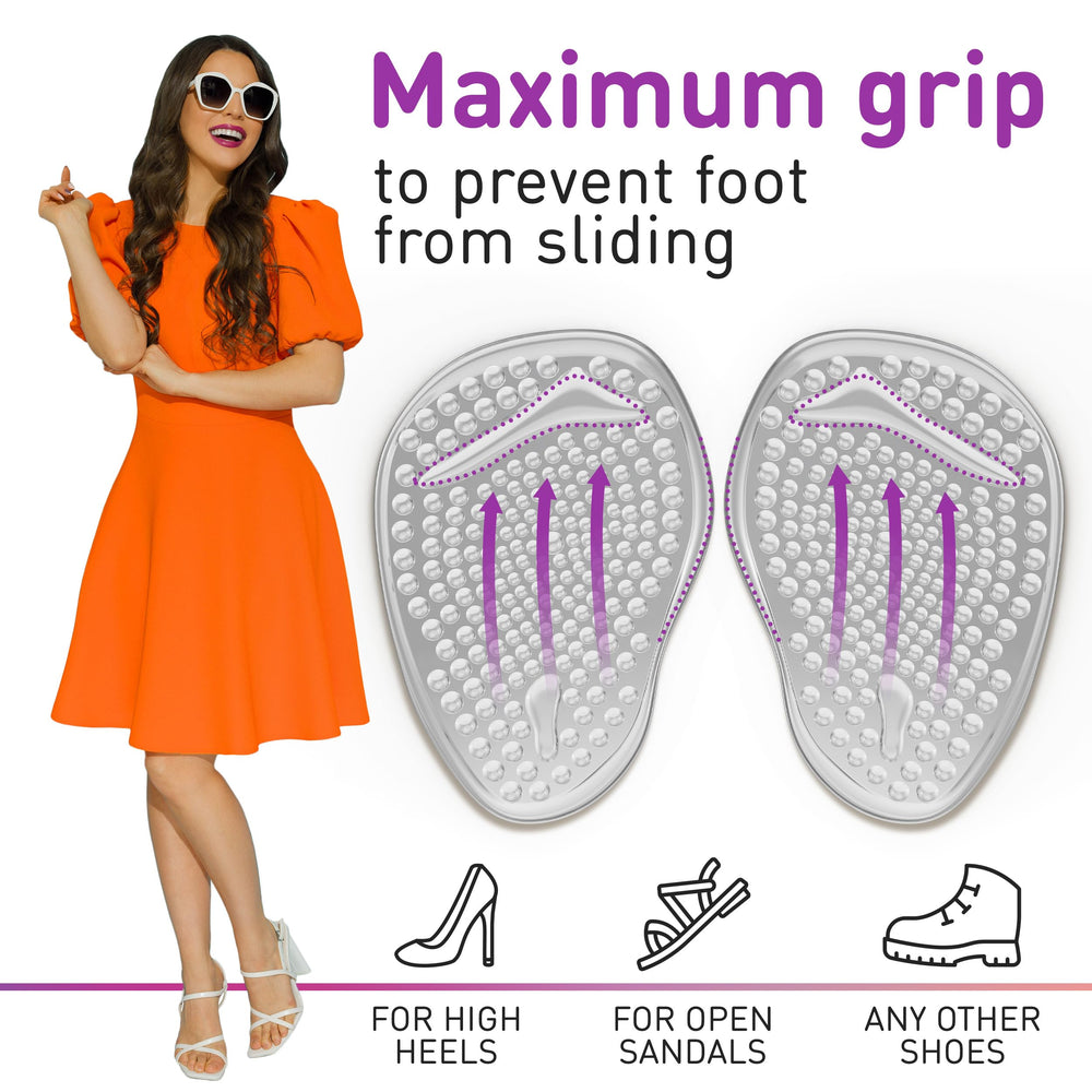 DOOXAS cushions inside a high heel demonstrate enhanced metatarsal support.