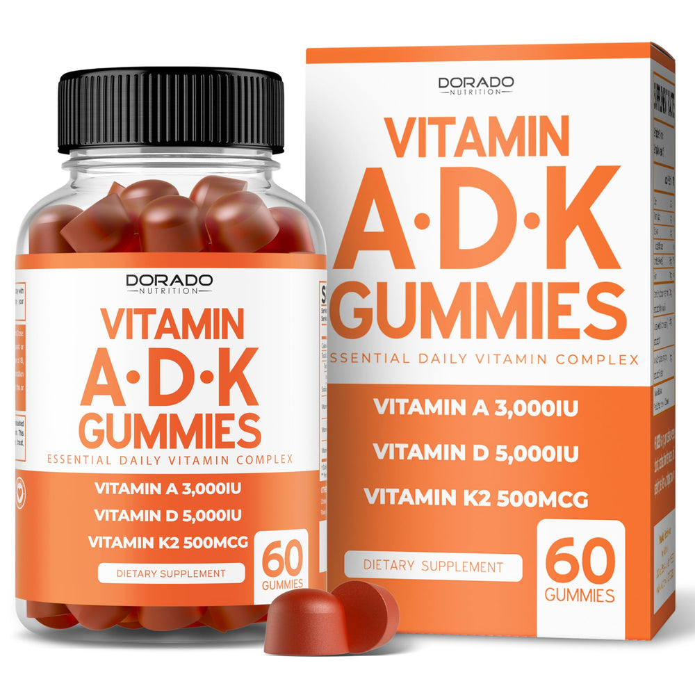 Dorado Nutrition ADK Gummies raspberry bottle for daily wellness and flavor.