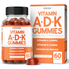 Dorado Nutrition ADK Gummies raspberry bottle for daily wellness and flavor.