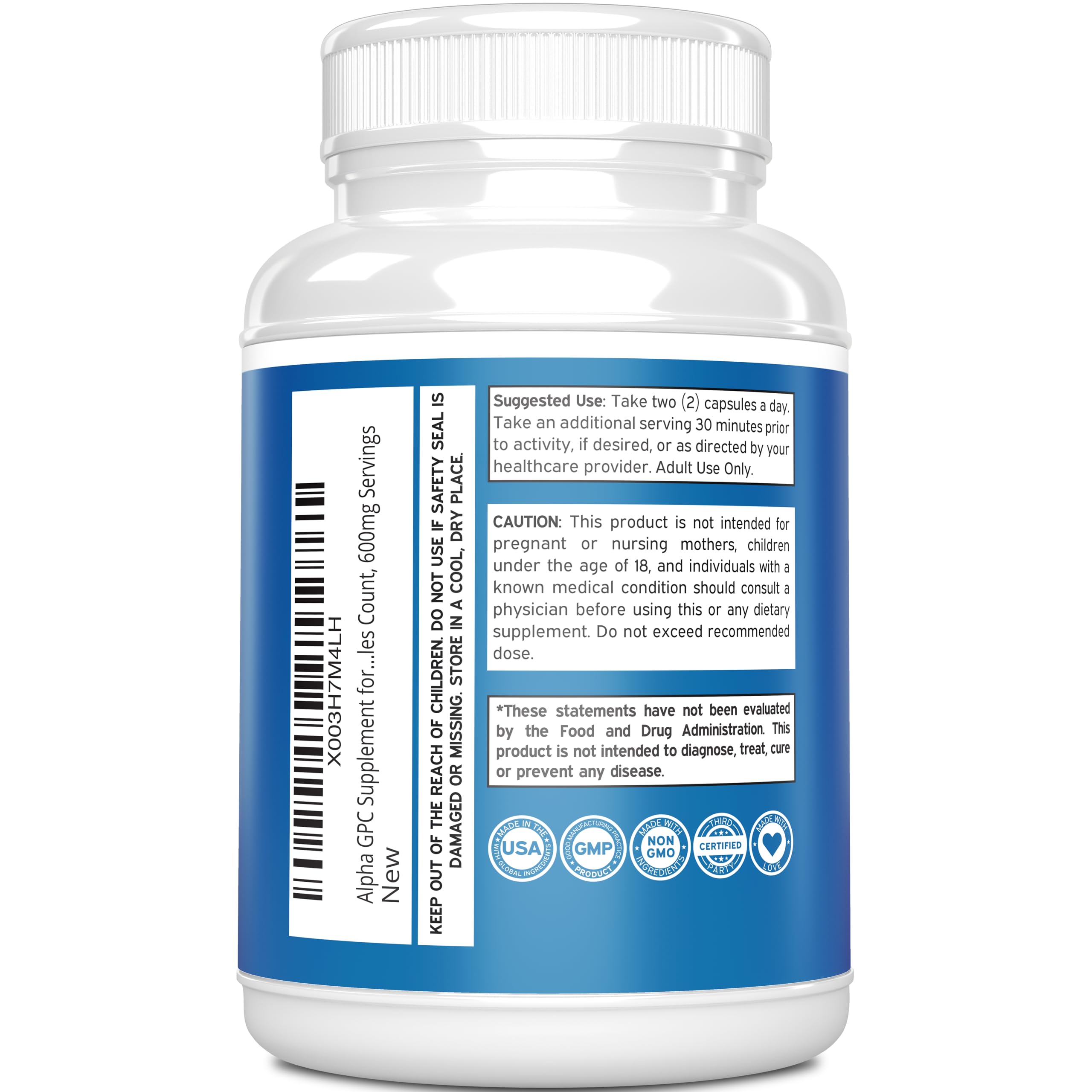 DORADO NUTRITION Alpha GPC container front conveys product credibility for brain support seekers
