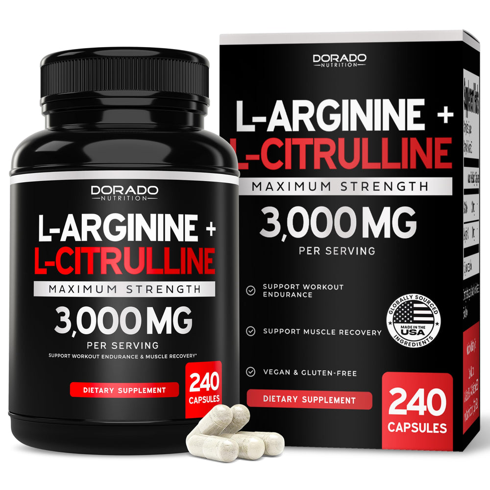 Dorado Nutrition Arginine Citrulline 3000mg bottle – supports workout nitric oxide potential.