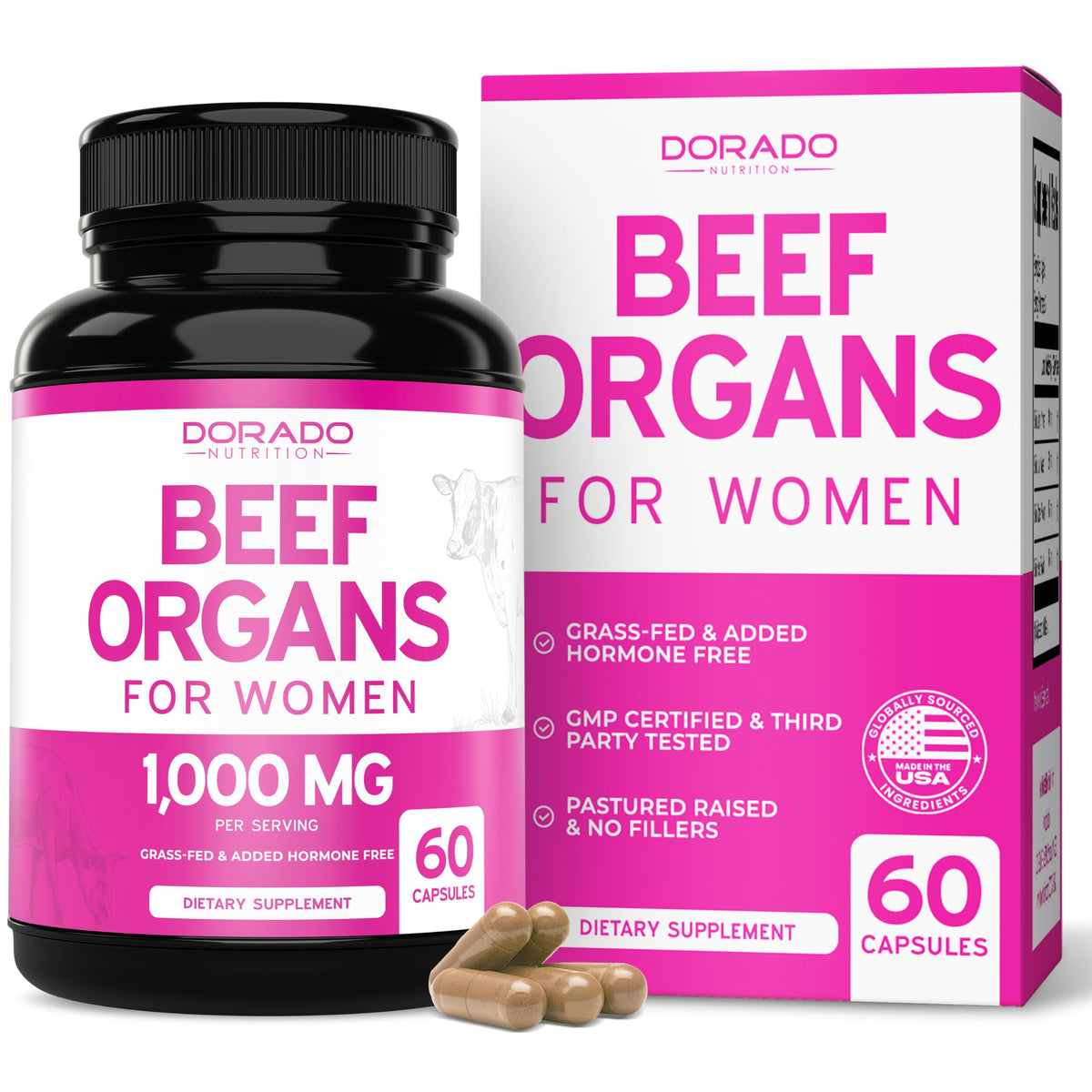 DORADO NUTRITION Beef Organ Women bottle front for daily wellness.