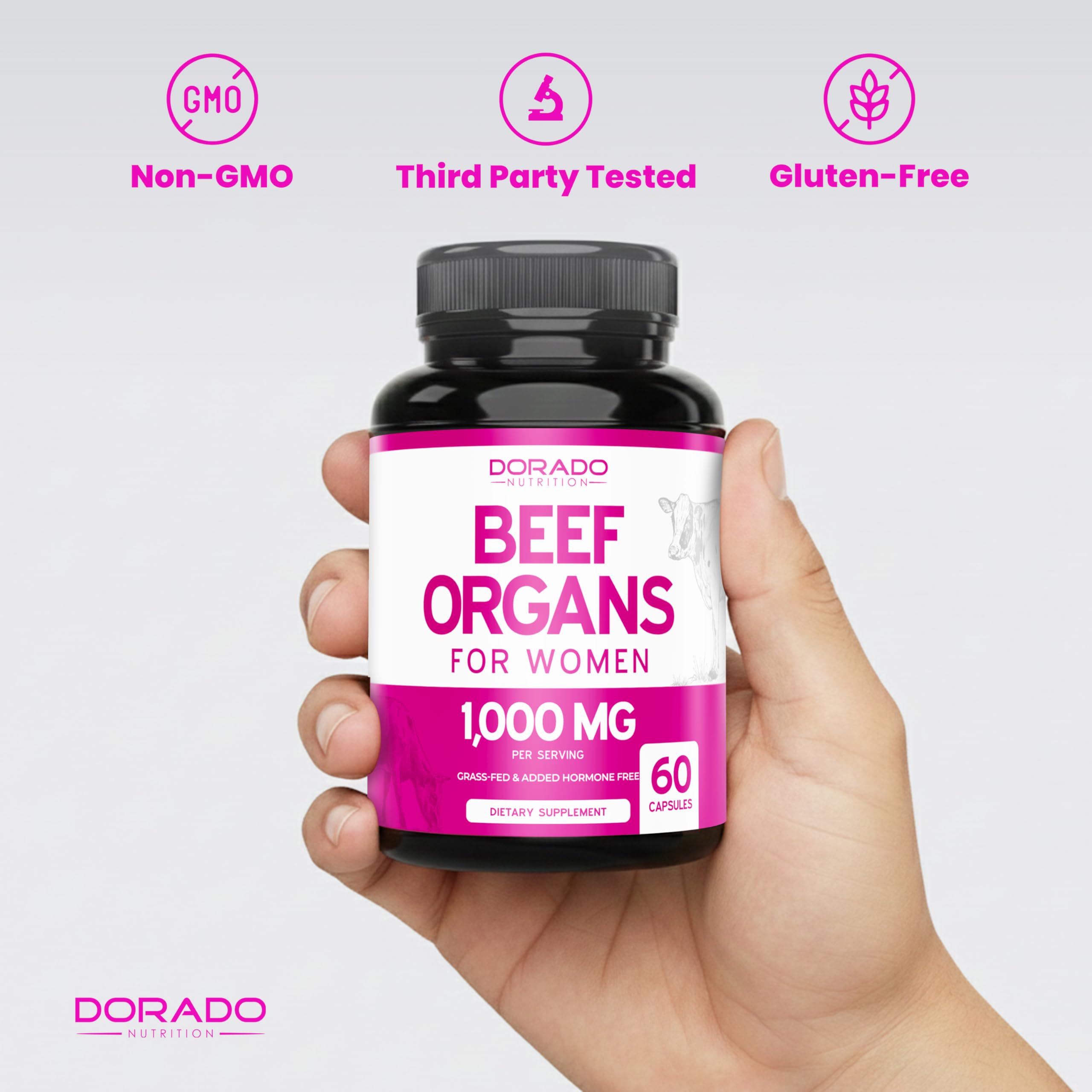 DORADO NUTRITION Beef Organ Women GMP facility seal indicating controlled production.
