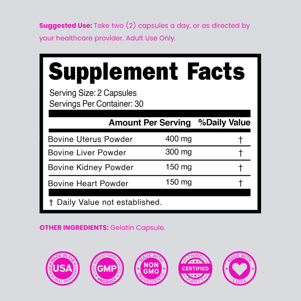 DORADO NUTRITION Beef Organ Women third-party testing badge for safety.