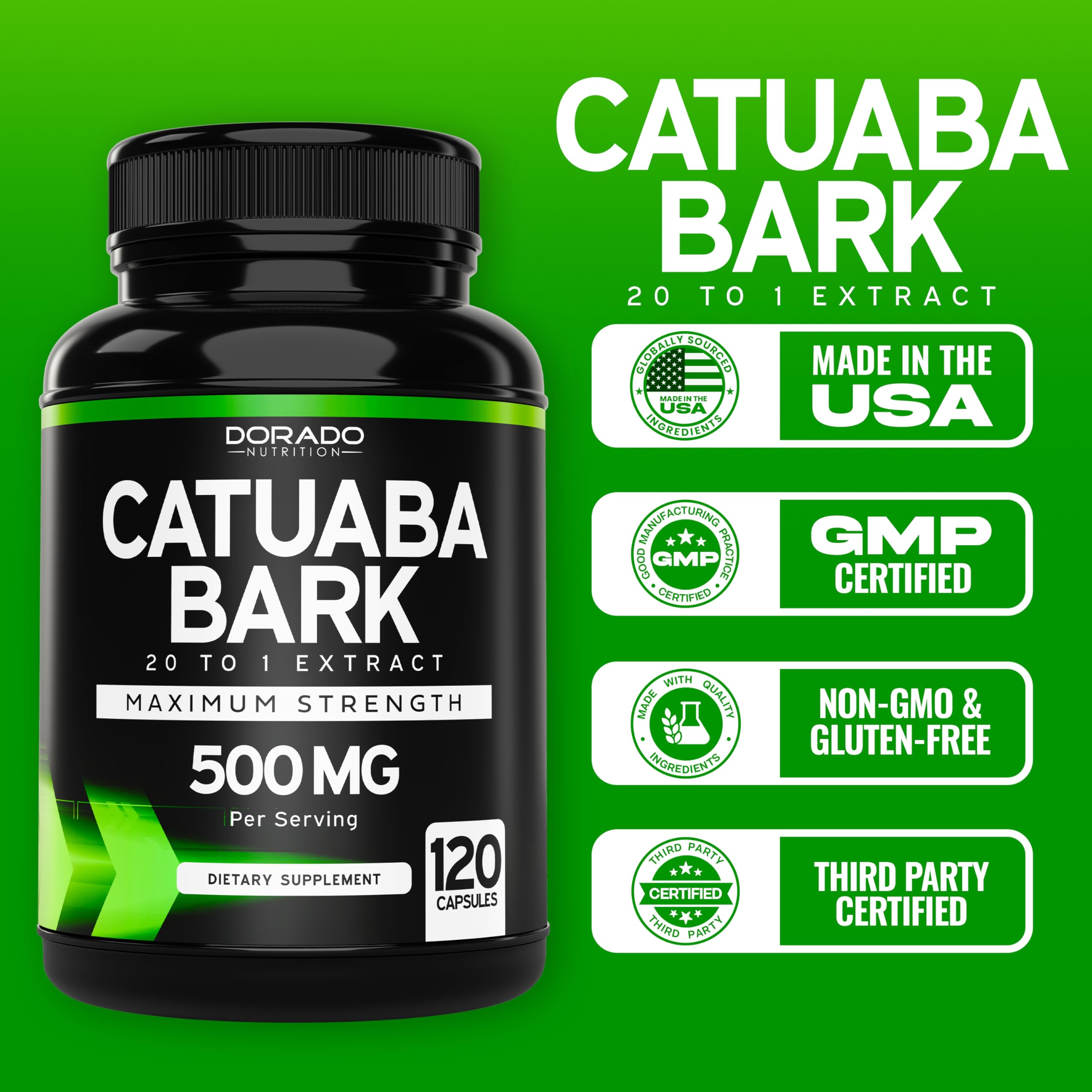 Dorado Nutrition GMP-certified USA production badge beside bottle