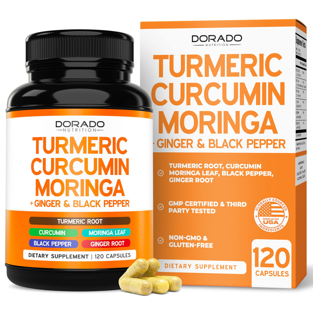 DORADO NUTRITION Curcuma cápsulas, frasco de 120 cápsulas para apoyo al bienestar diario.