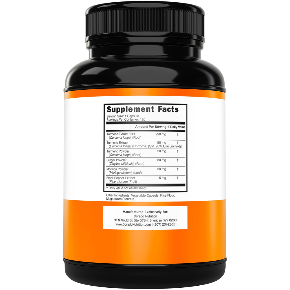 DORADO NUTRITION Curcuma jengibre moringa, combinación natural para absorcion mejorada.