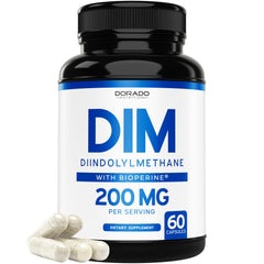Dorado Nutrition DIM bottle label shows 200mg per serving for hormonal balance