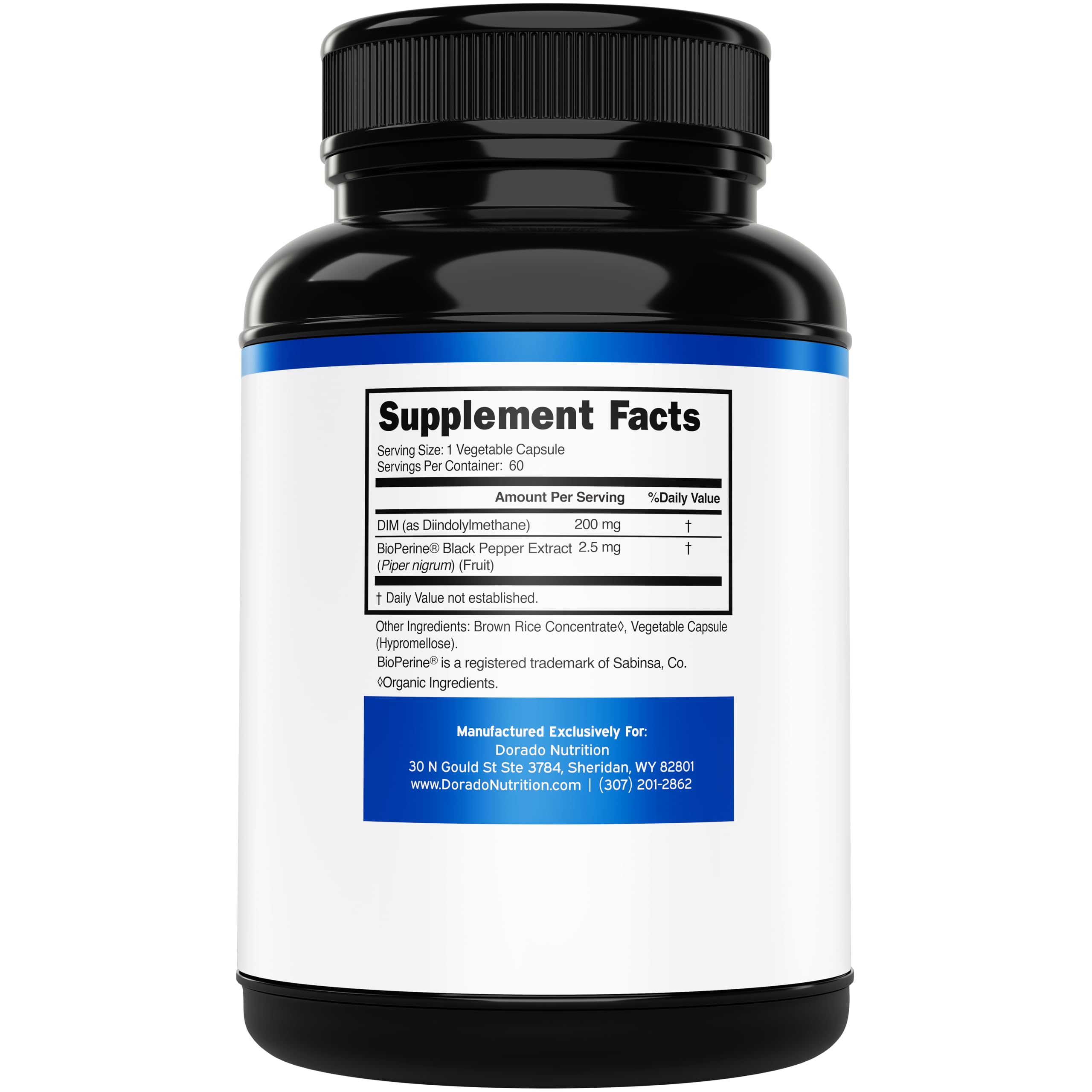 Dorado Nutrition DIM capsules close-up in bottle highlighting vegan capsules