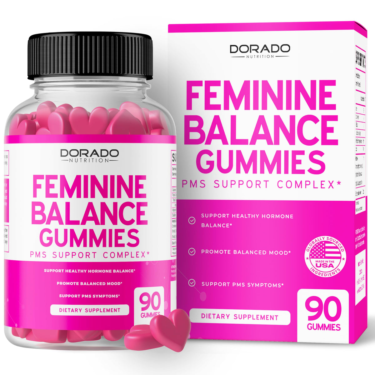 DORADO NUTRITION Feminine Balance gummies bottle supports daily comfort.