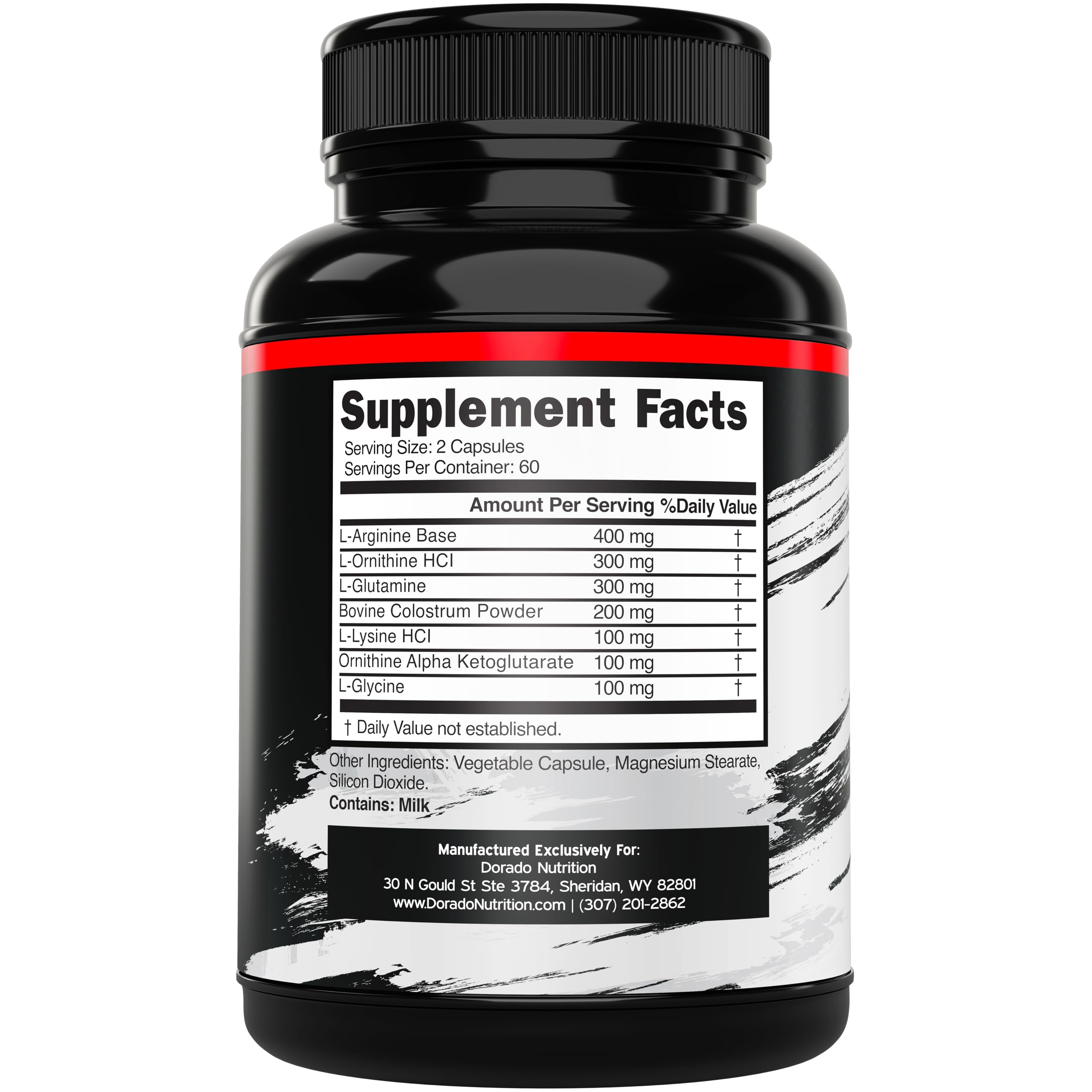 DORADO NUTRITION HGH Supplements bottle pour showing easy-to-take capsules.
