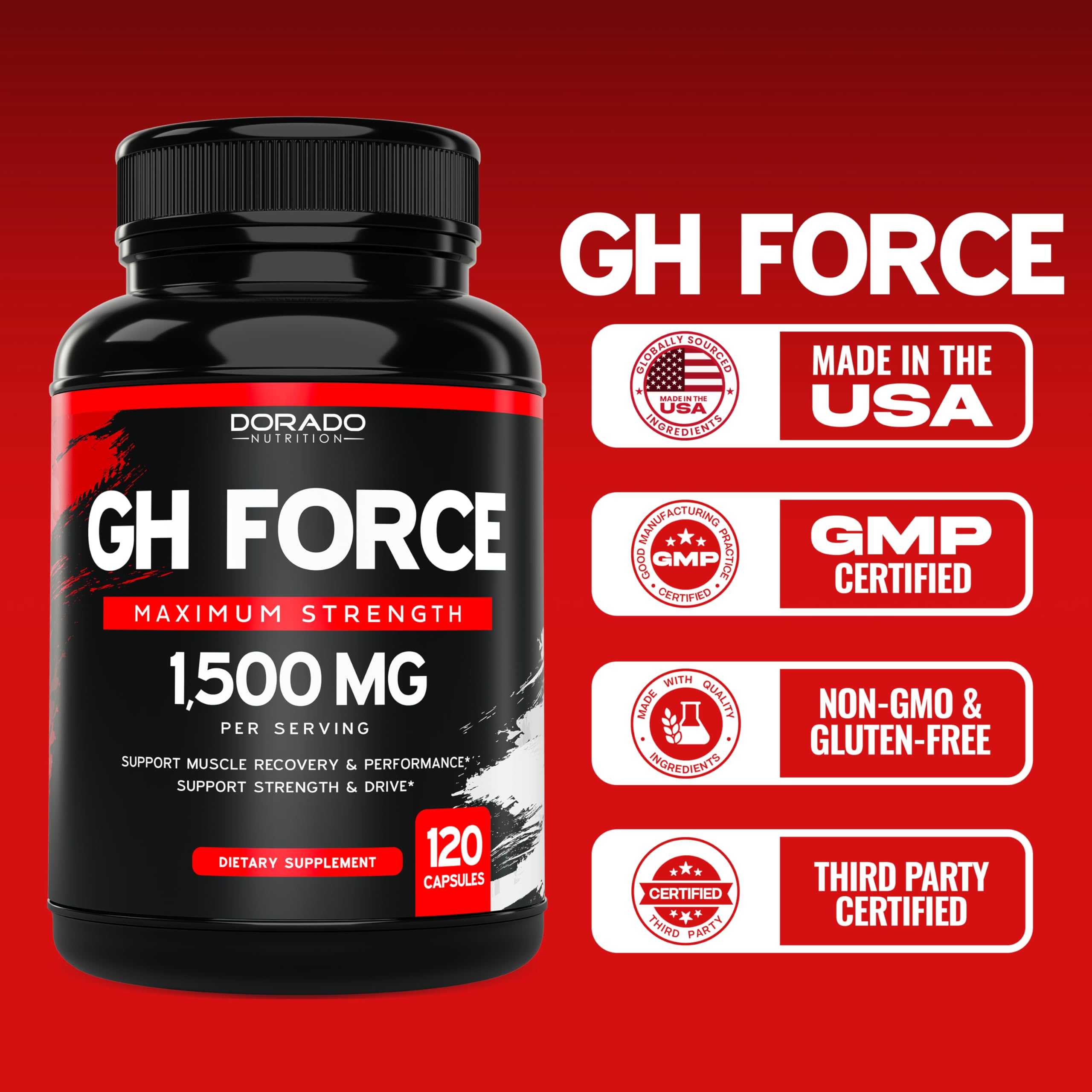 DORADO NUTRITION HGH Supplements USA manufacturing label emphasizing quality.