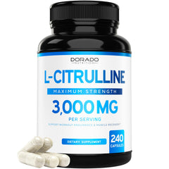 Dorado Nutrition L-Citrulline 3000mg bottle, 240 capsules for daily use.