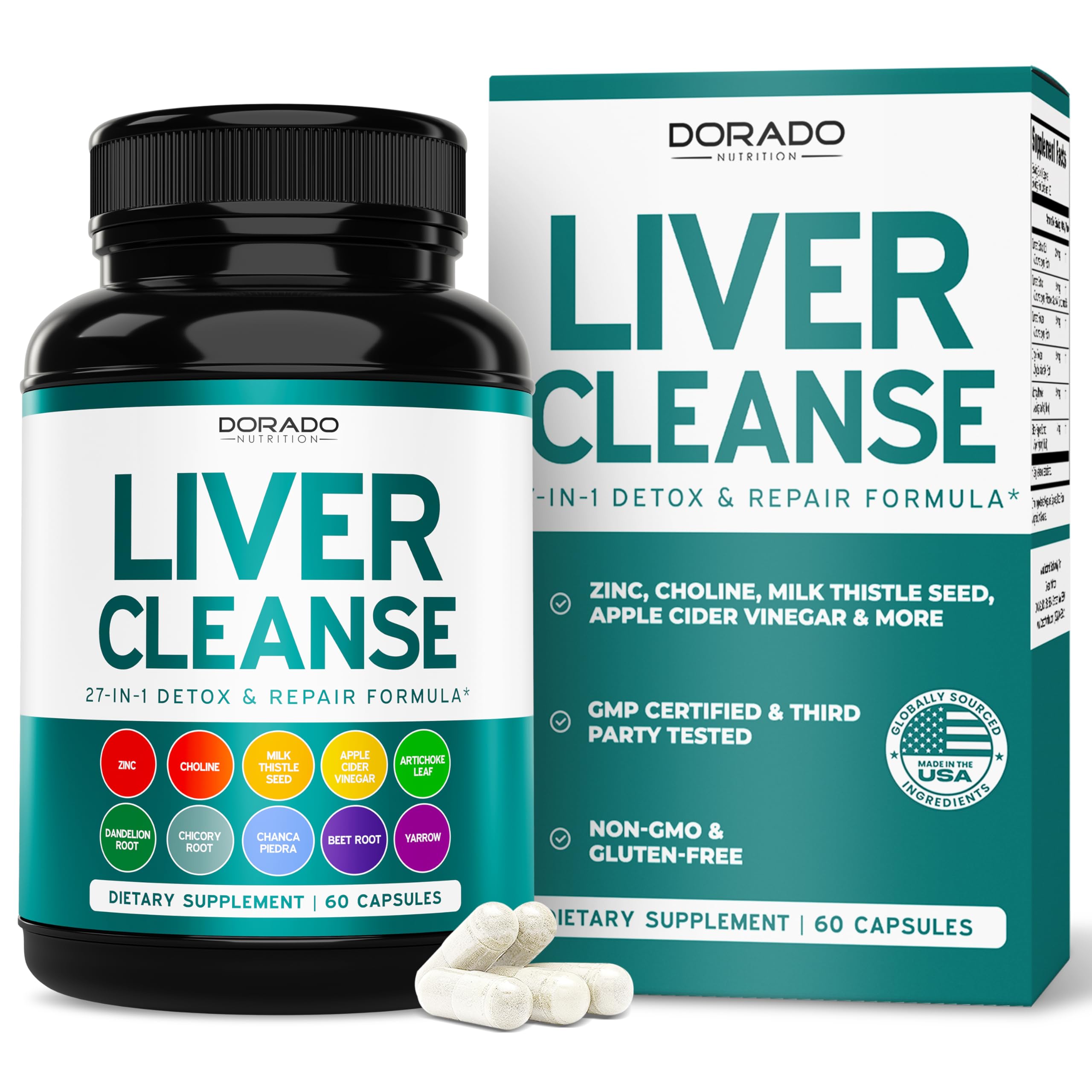 Dorado Nutrition Liver Cleanse bottle front view for daily liver support.