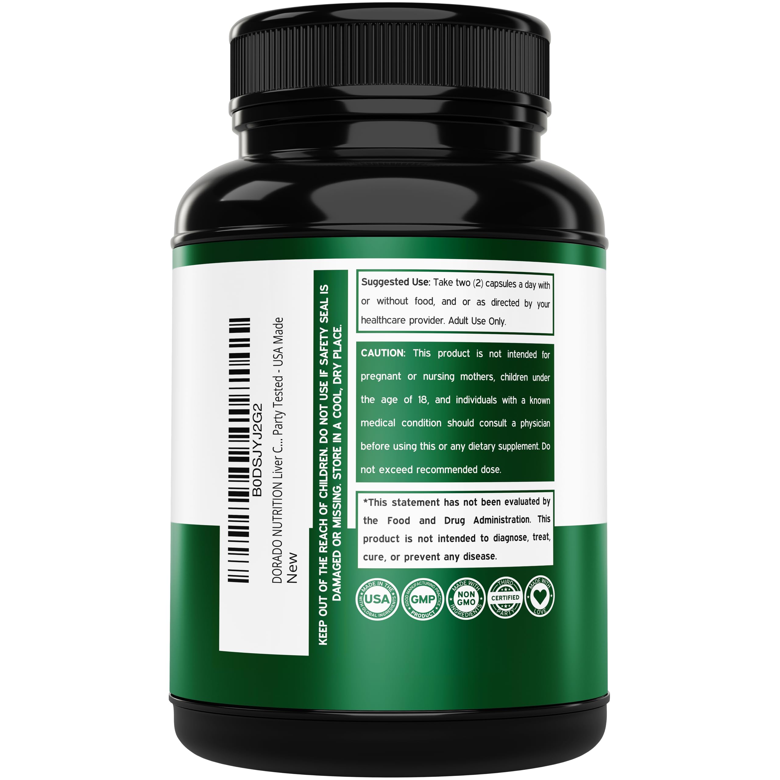 Dorado Nutrition Liver Cleanse capsules closeup showing vegan capsules for clean label