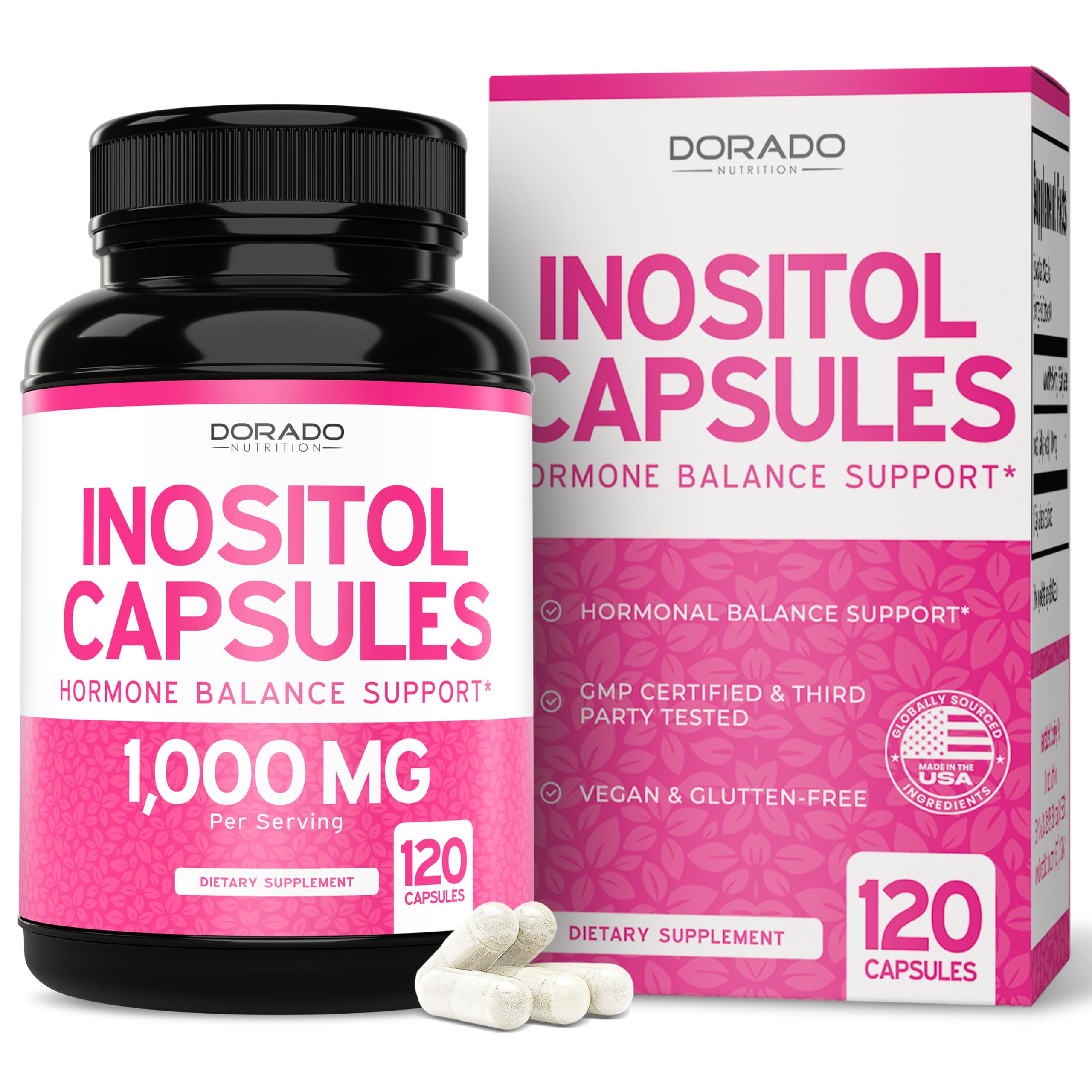 Dorado Nutrition Myo-Inositol capsules bottle front for daily wellness routine.