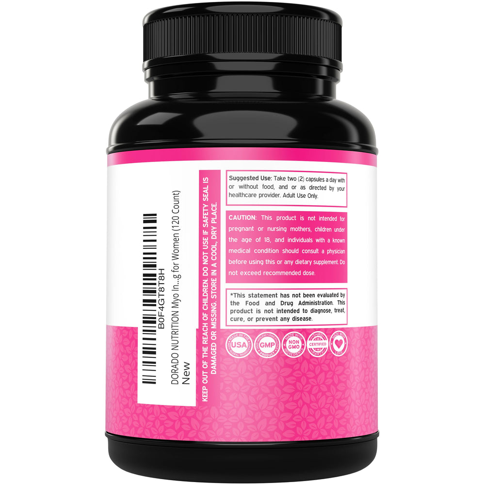 Dorado Nutrition Myo-Inositol pack shot emphasizes 120-count bottle and quality.