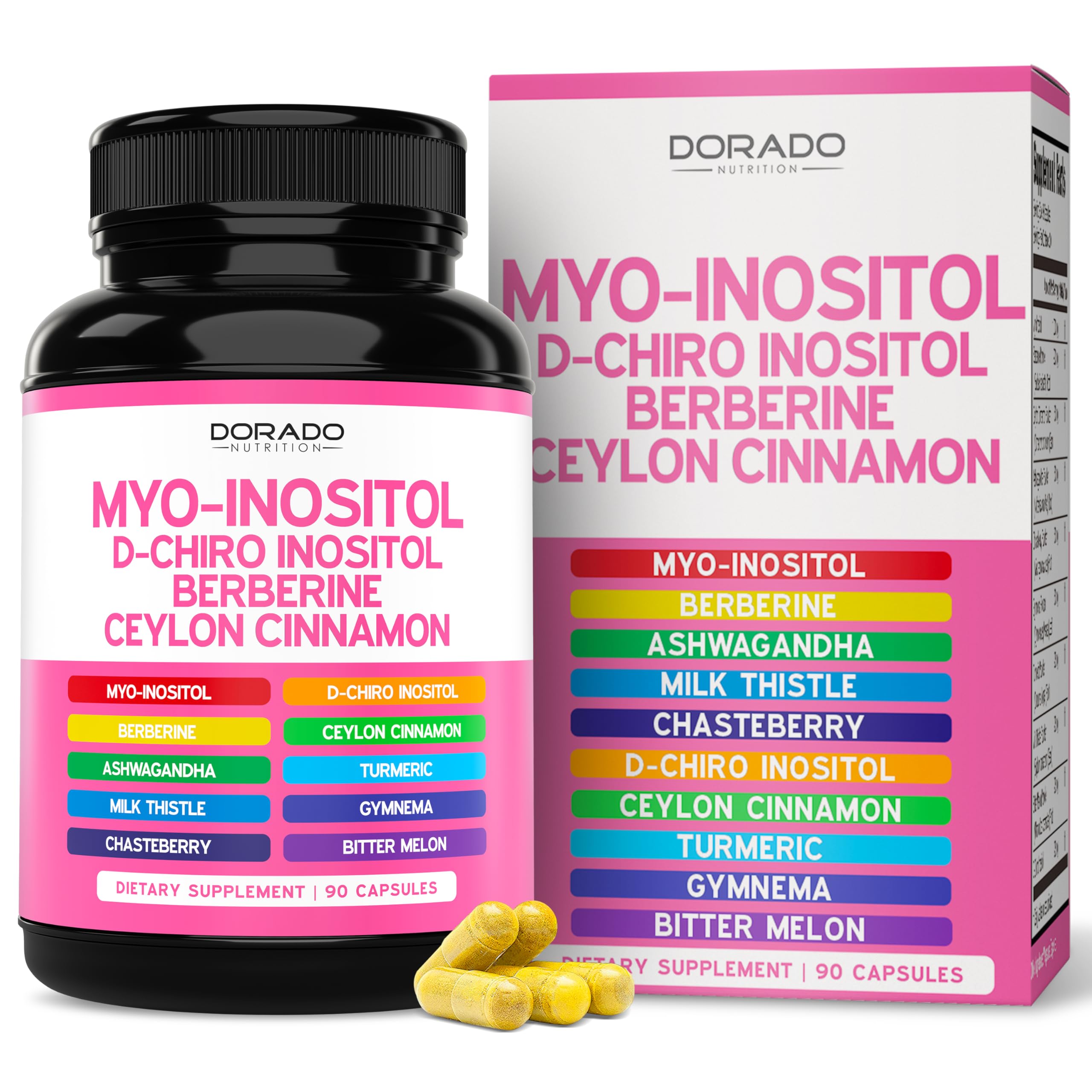 Dorado Nutrition Myo-Inositol and D-Chiro Inositol 90 capsules bottle front for daily wellness.