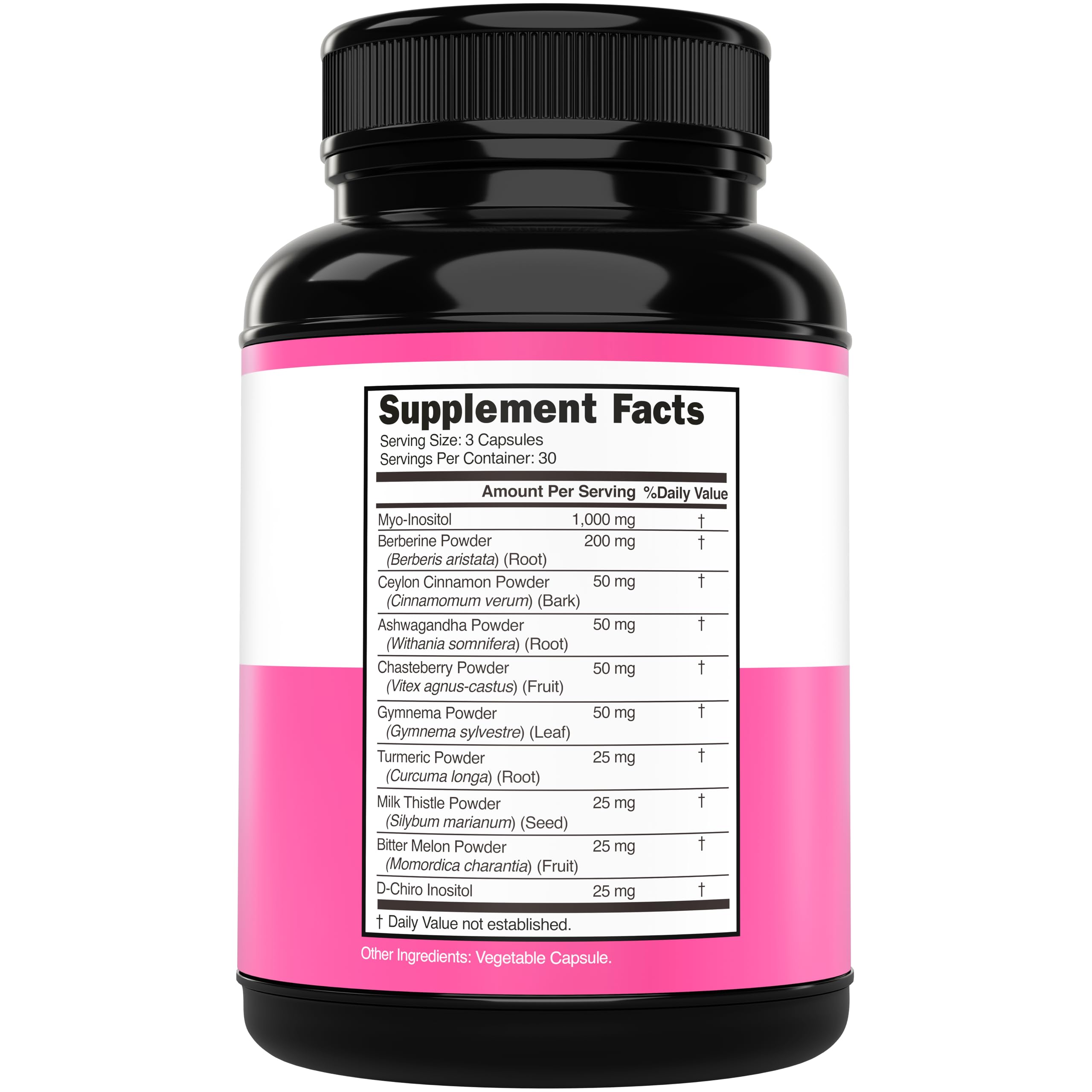 Dorado Nutrition Myo-Inositol and D-Chiro Inositol capsules closeup highlighting vegan quality.