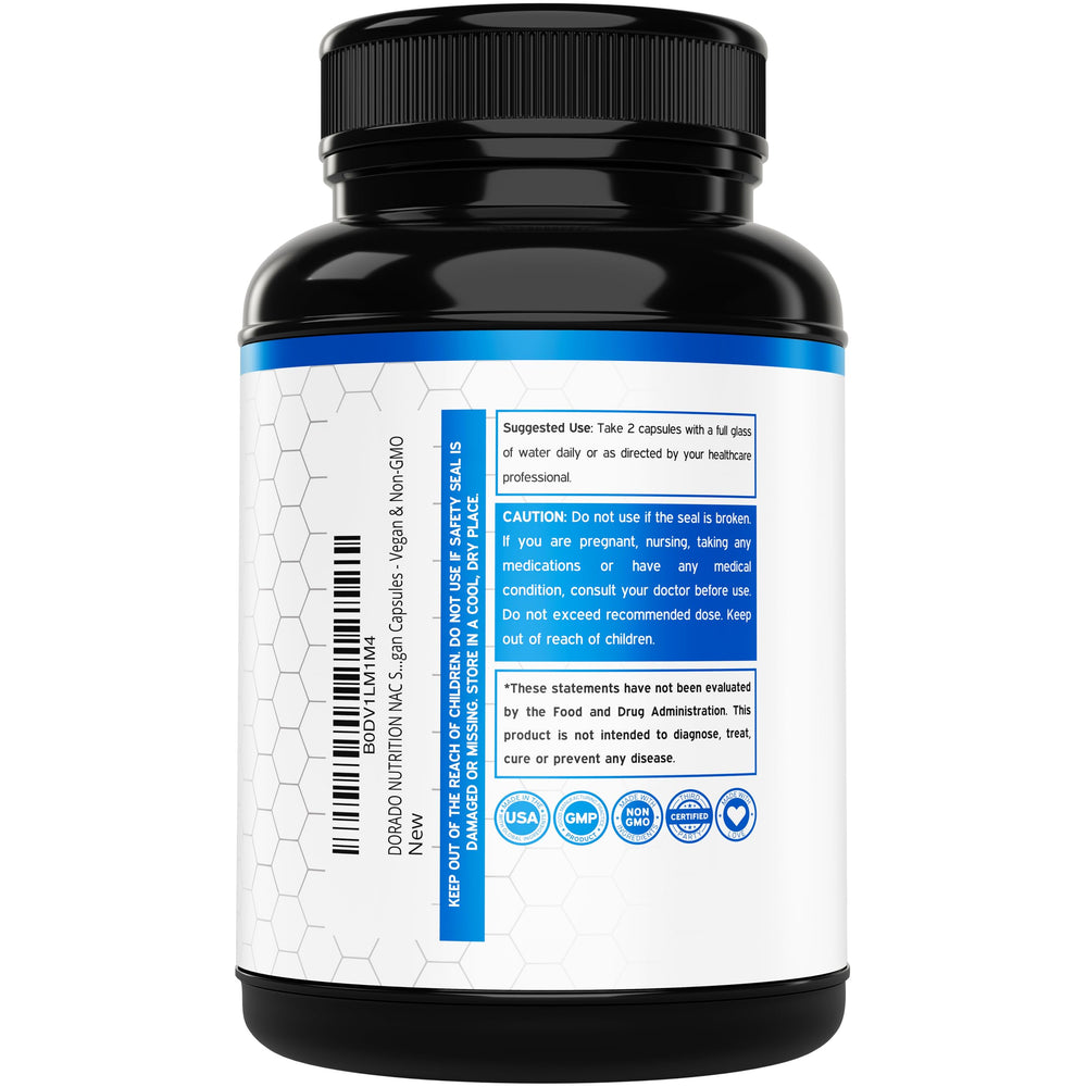 DORADO NUTRITION NAC, etiqueta en frasco para uso diario.