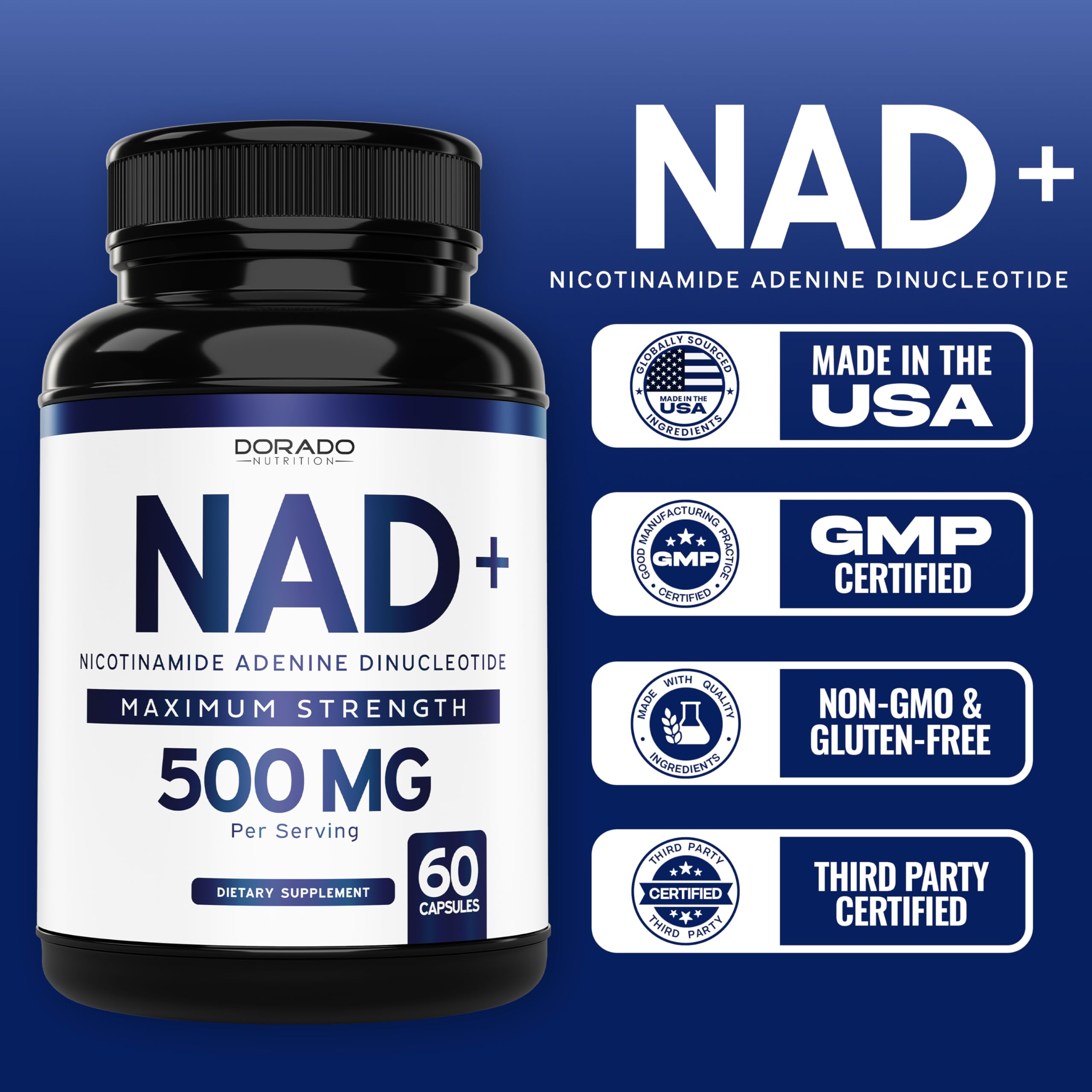 Dorado Nutrition NAD product pack on shelf conveying health support.